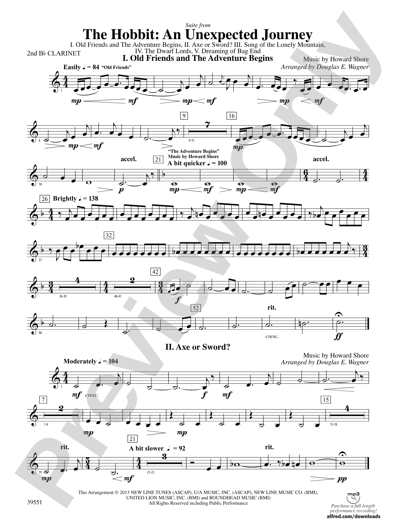 The Hobbit: An Unexpected Journey, Suite from: 2nd B-flat Clarinet