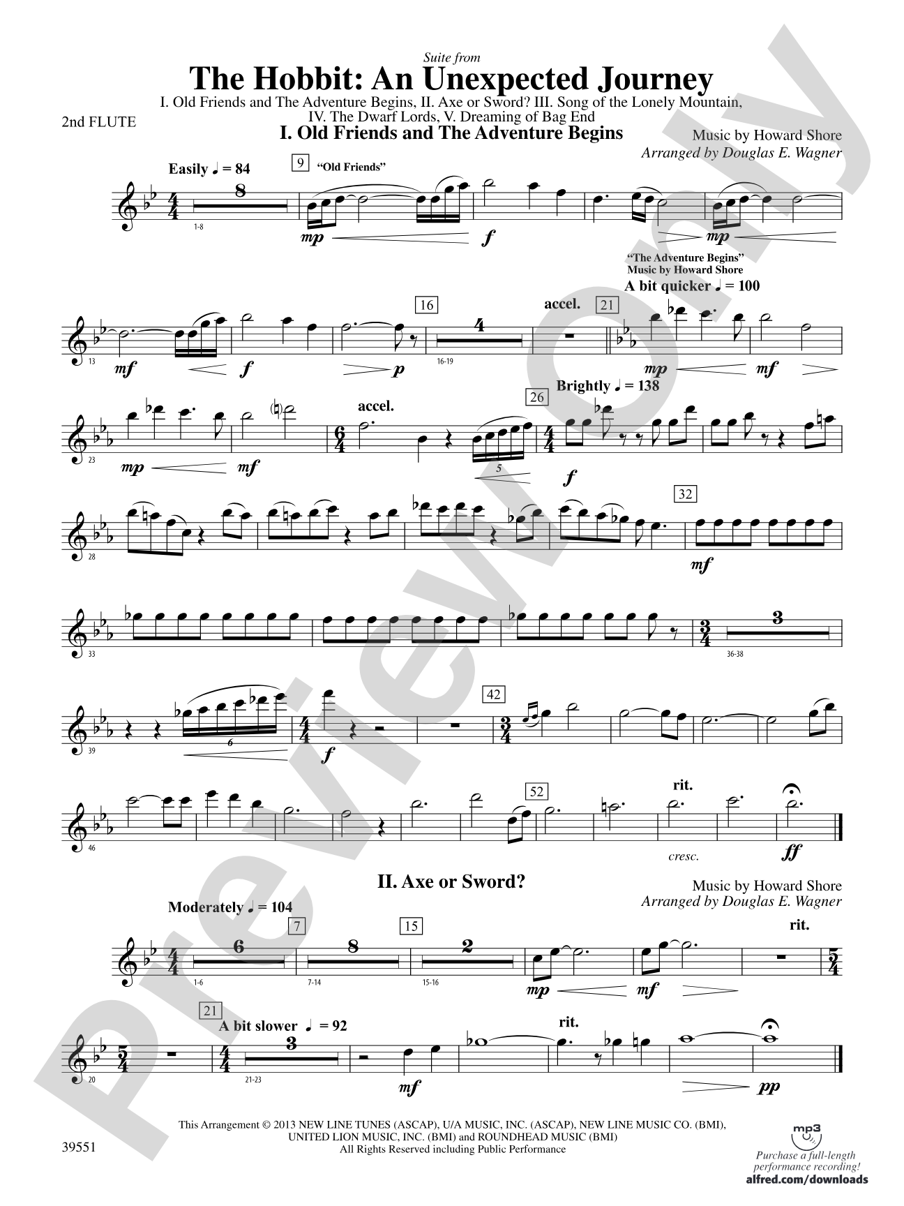 The Hobbit: An Unexpected Journey, Suite from: 2nd Flute