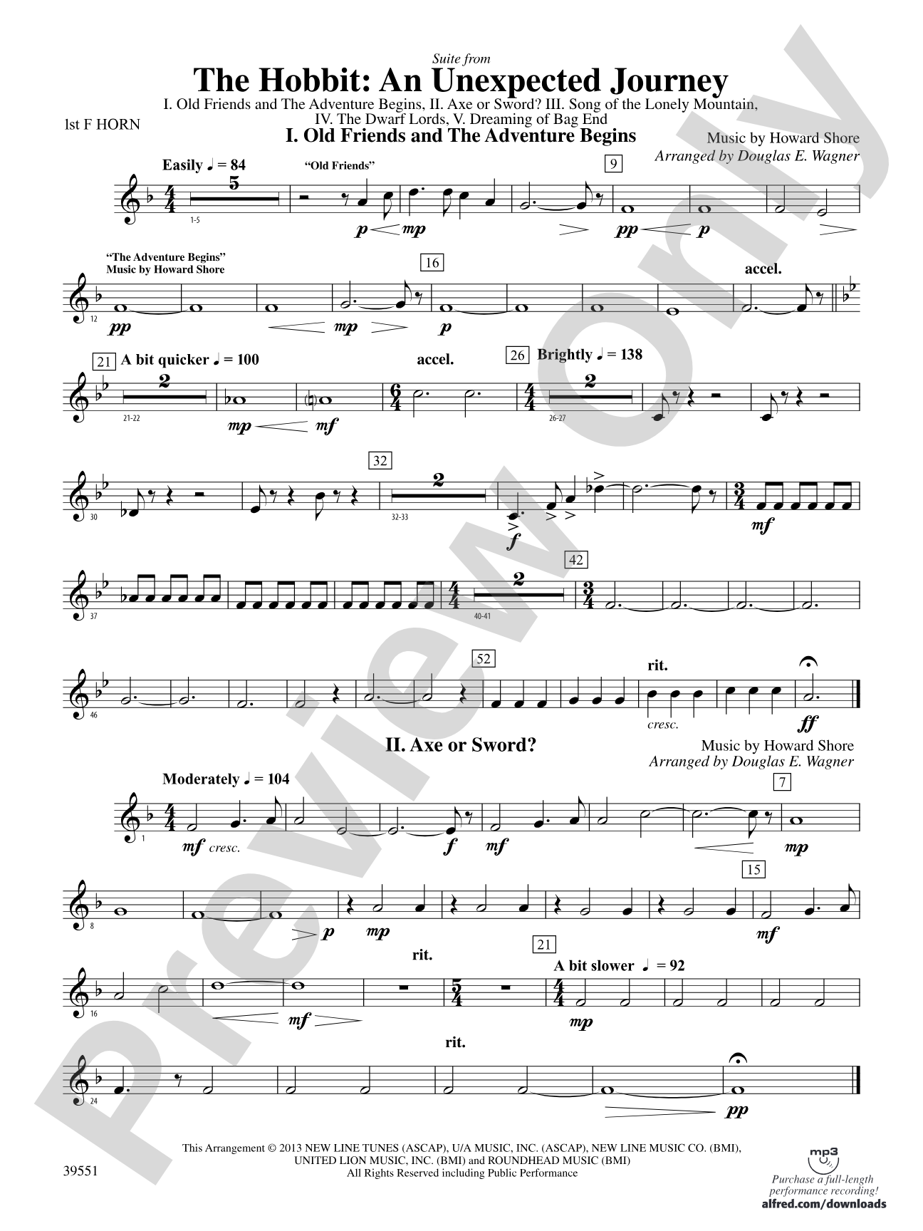 The Hobbit: An Unexpected Journey, Suite from: 1st F Horn