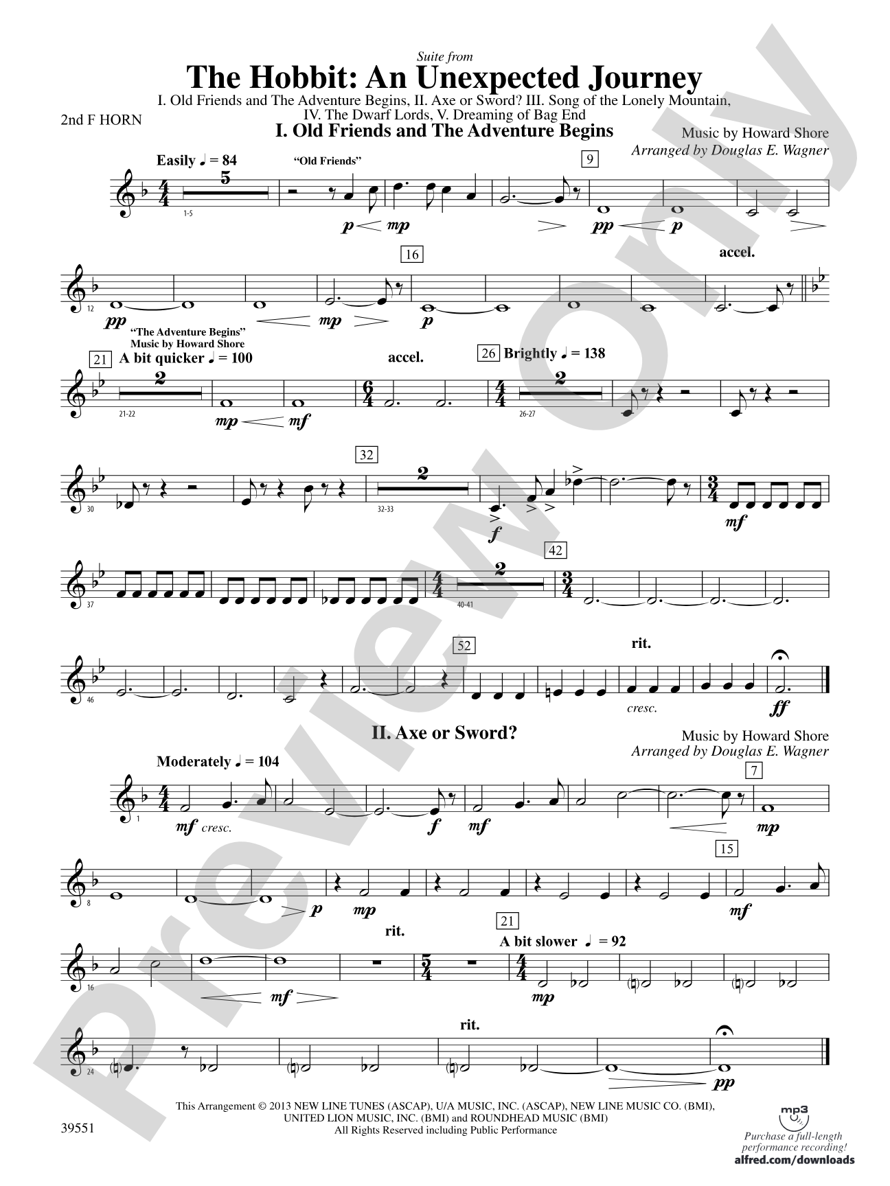 The Hobbit: An Unexpected Journey, Suite from: 2nd F Horn