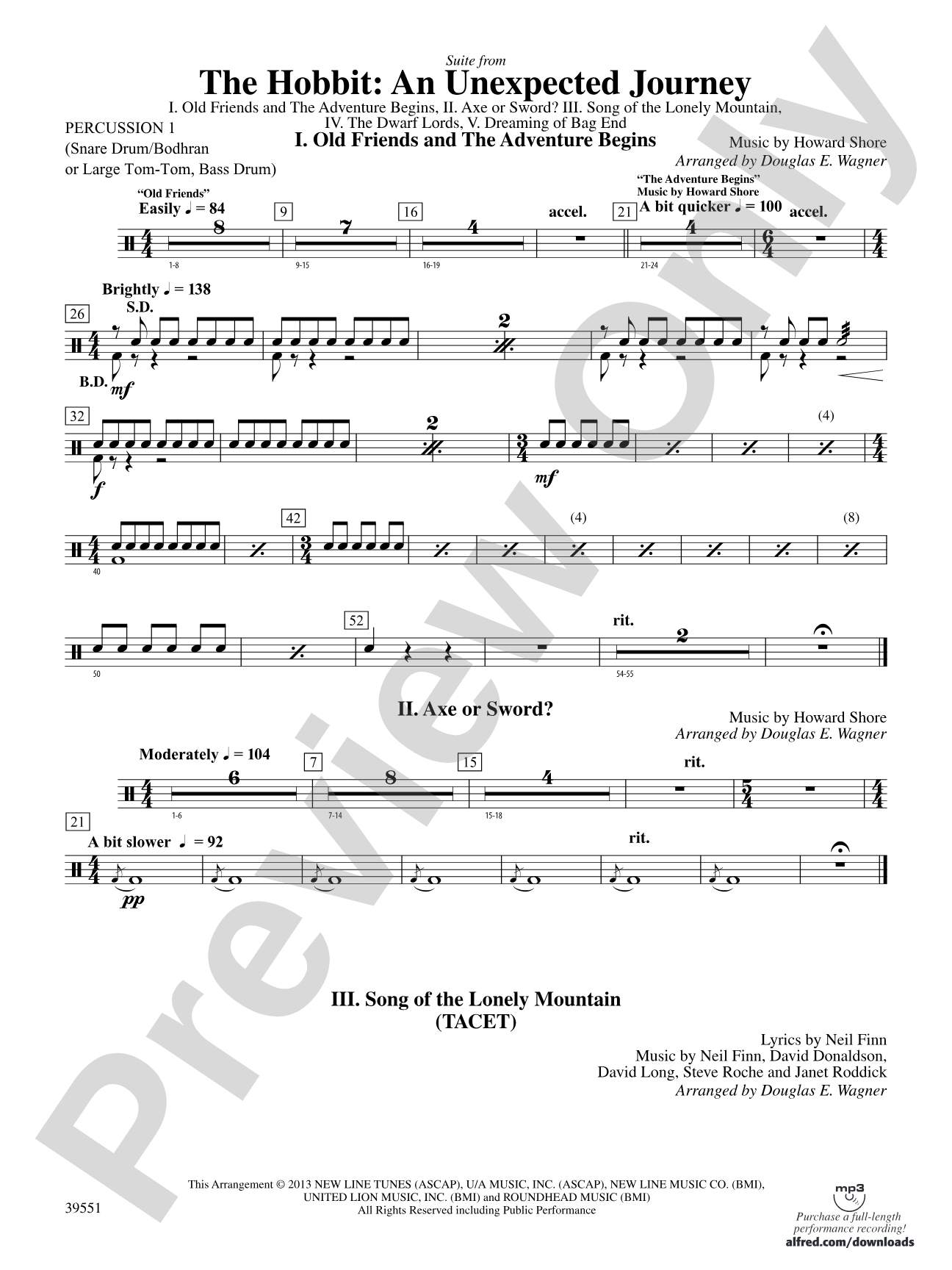 The Hobbit: An Unexpected Journey, Suite from: 1st Percussion