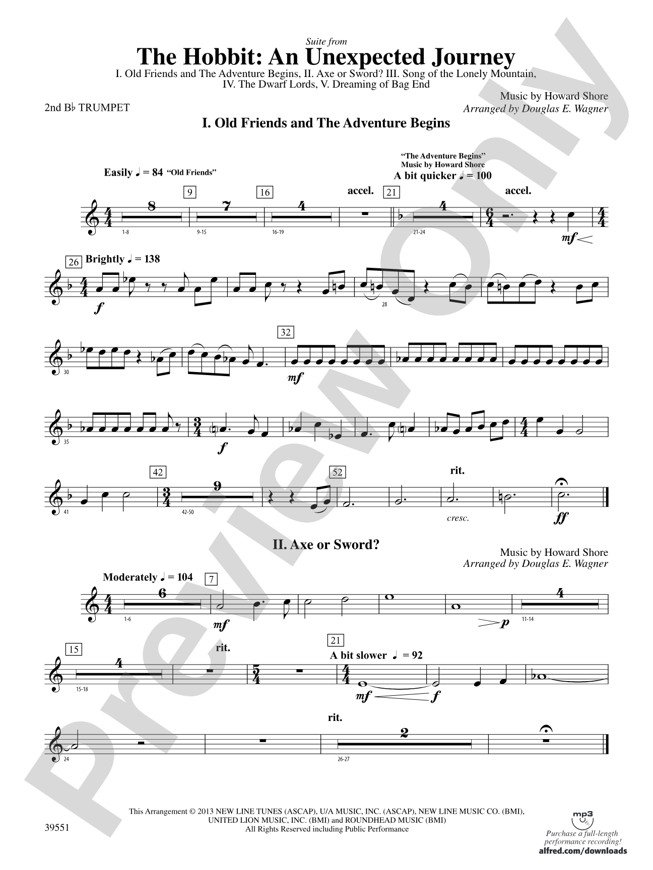 The Hobbit: An Unexpected Journey, Suite from: 2nd B-flat Trumpet