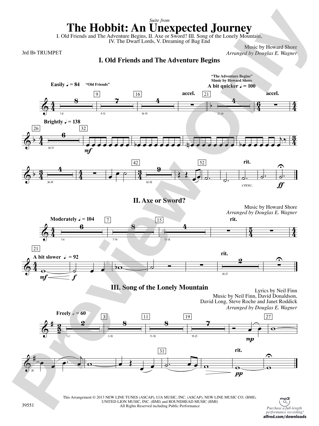 The Hobbit: An Unexpected Journey, Suite from: 3rd B-flat Trumpet