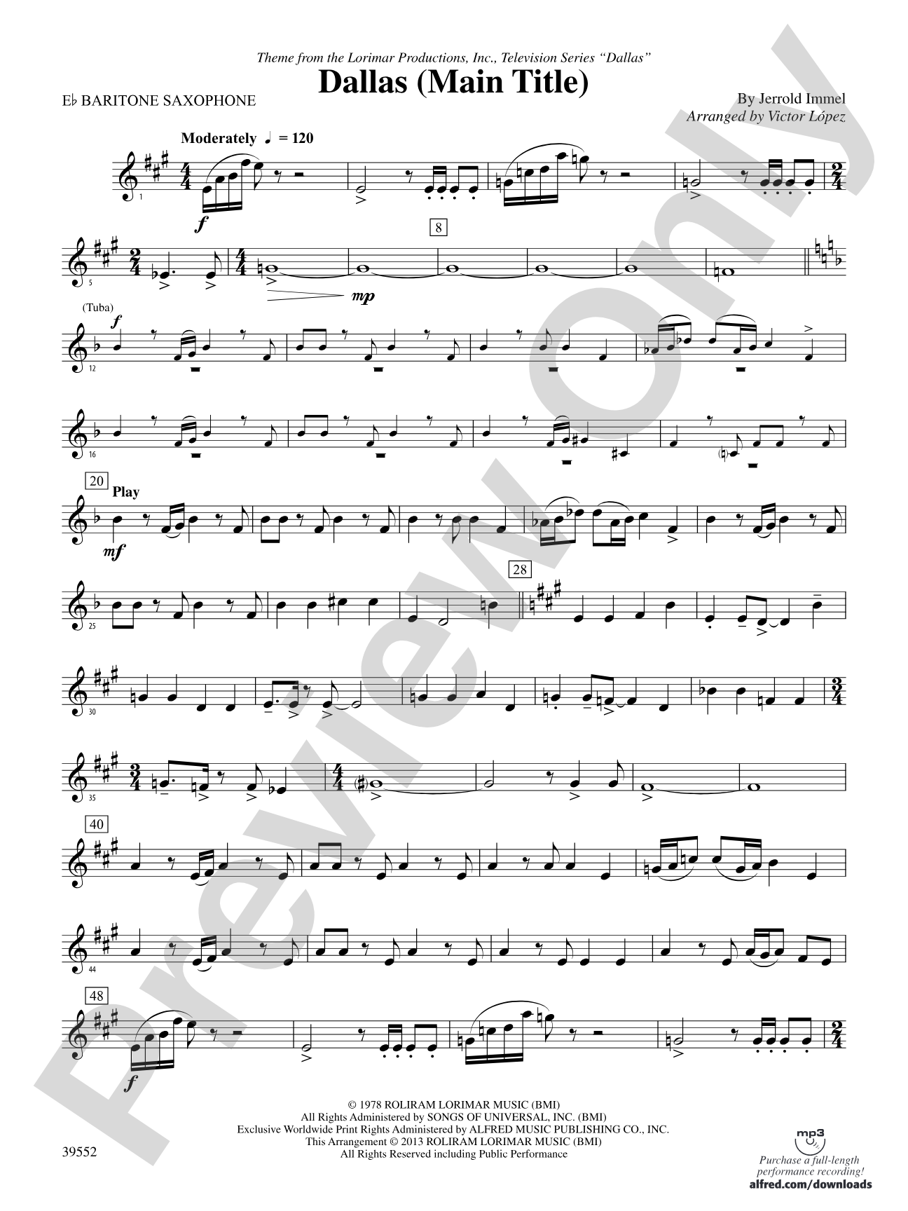 Dallas (Main Title): E-flat Baritone Saxophone