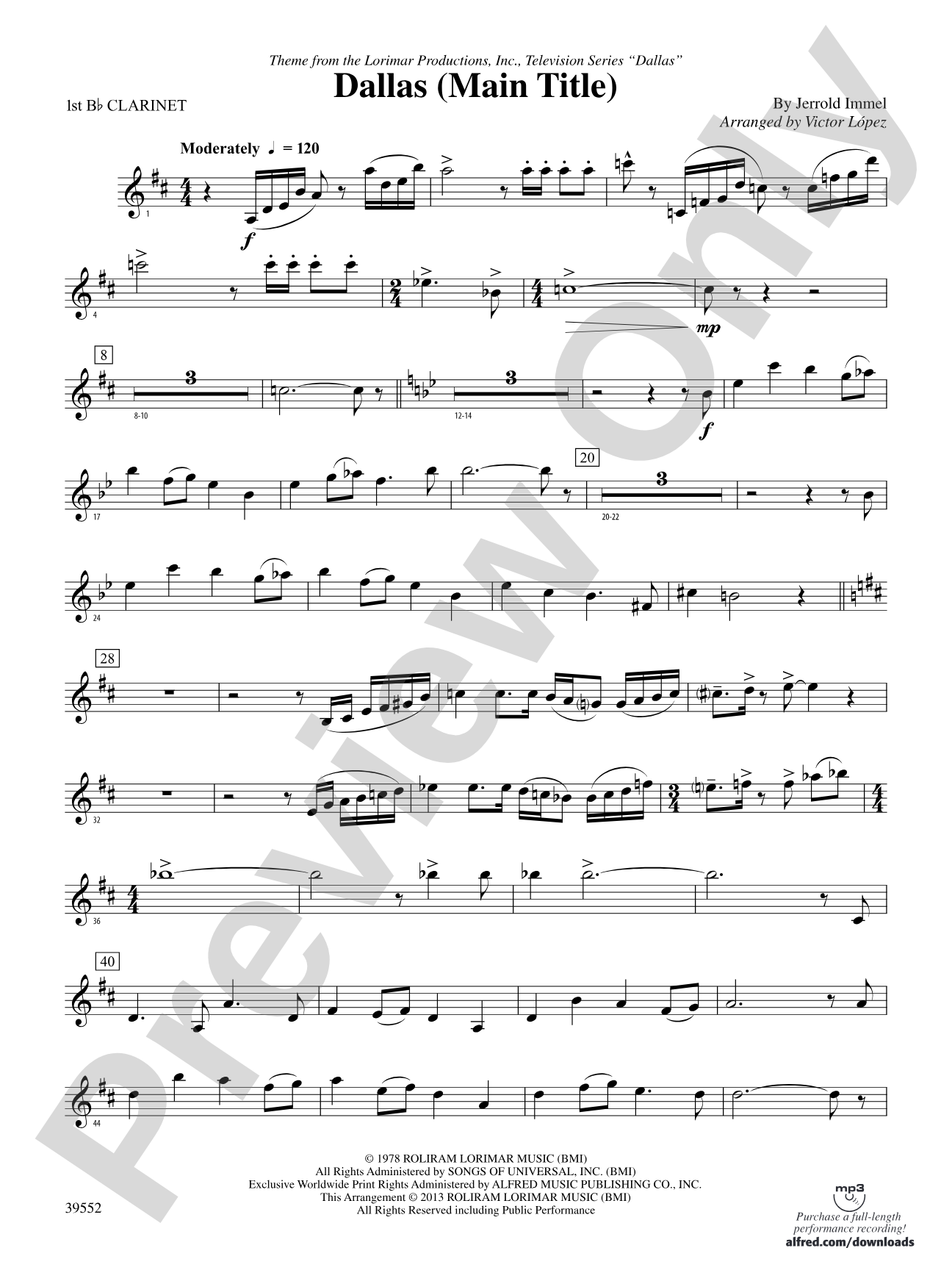 Dallas (Main Title): 1st B-flat Clarinet