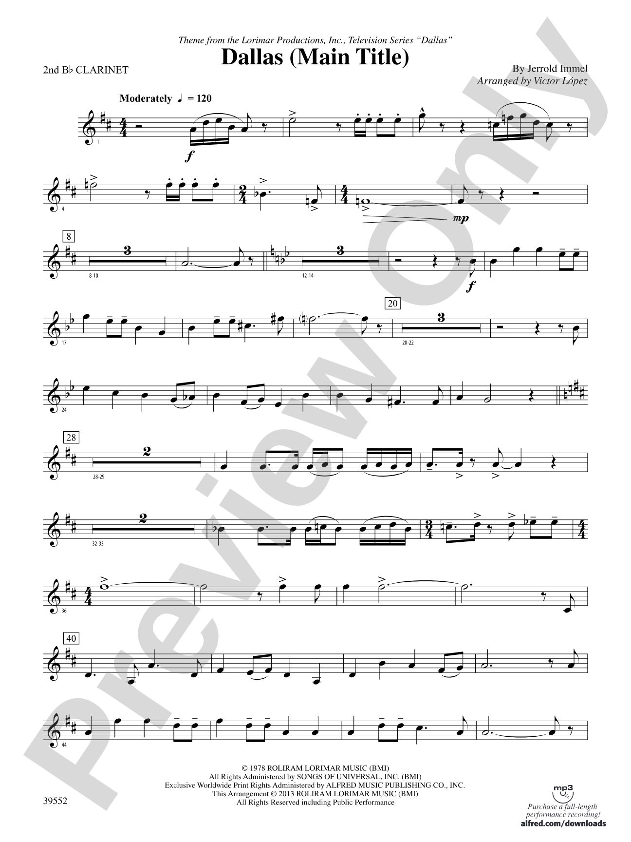 Dallas (Main Title): 2nd B-flat Clarinet