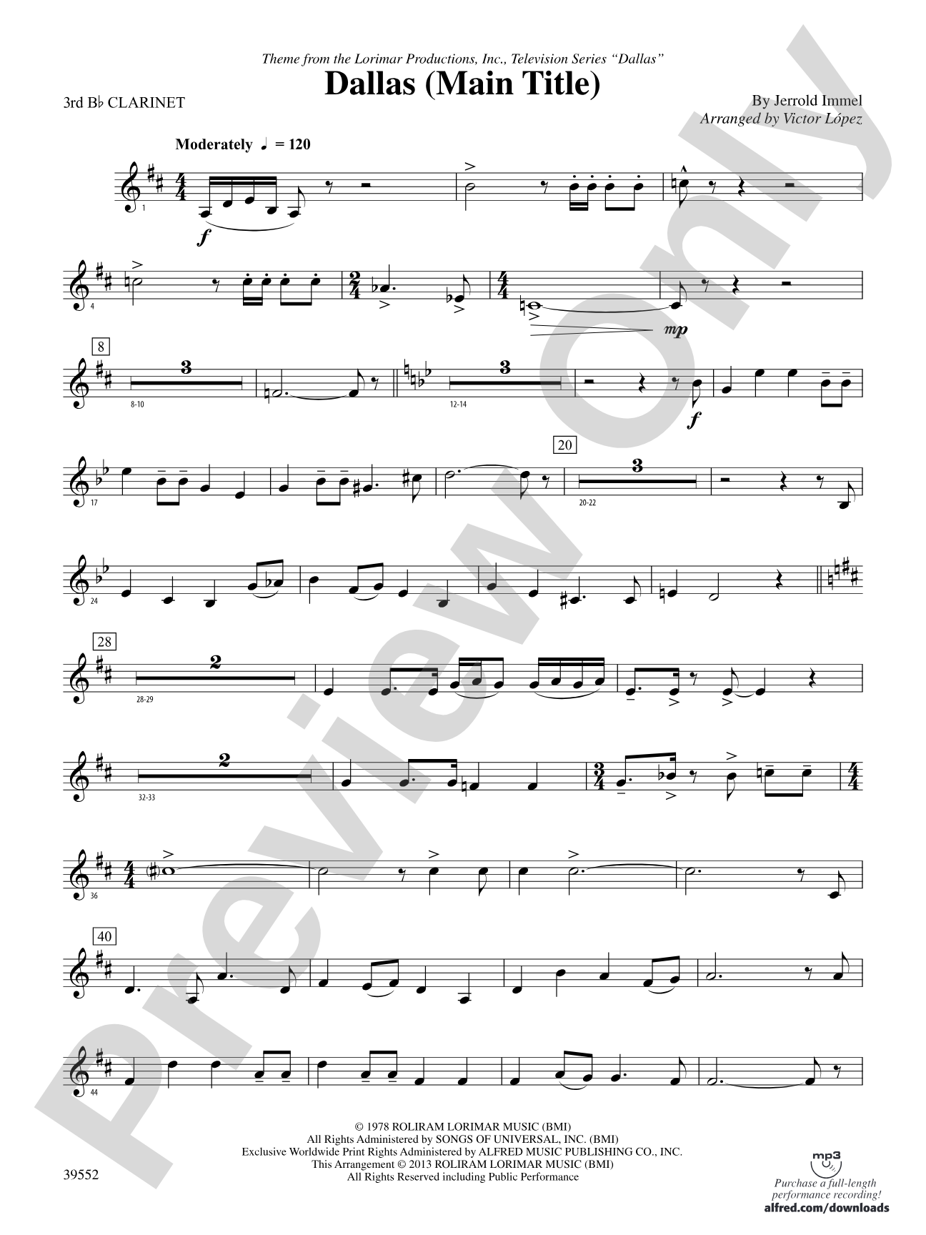 Dallas (Main Title): 3rd B-flat Clarinet