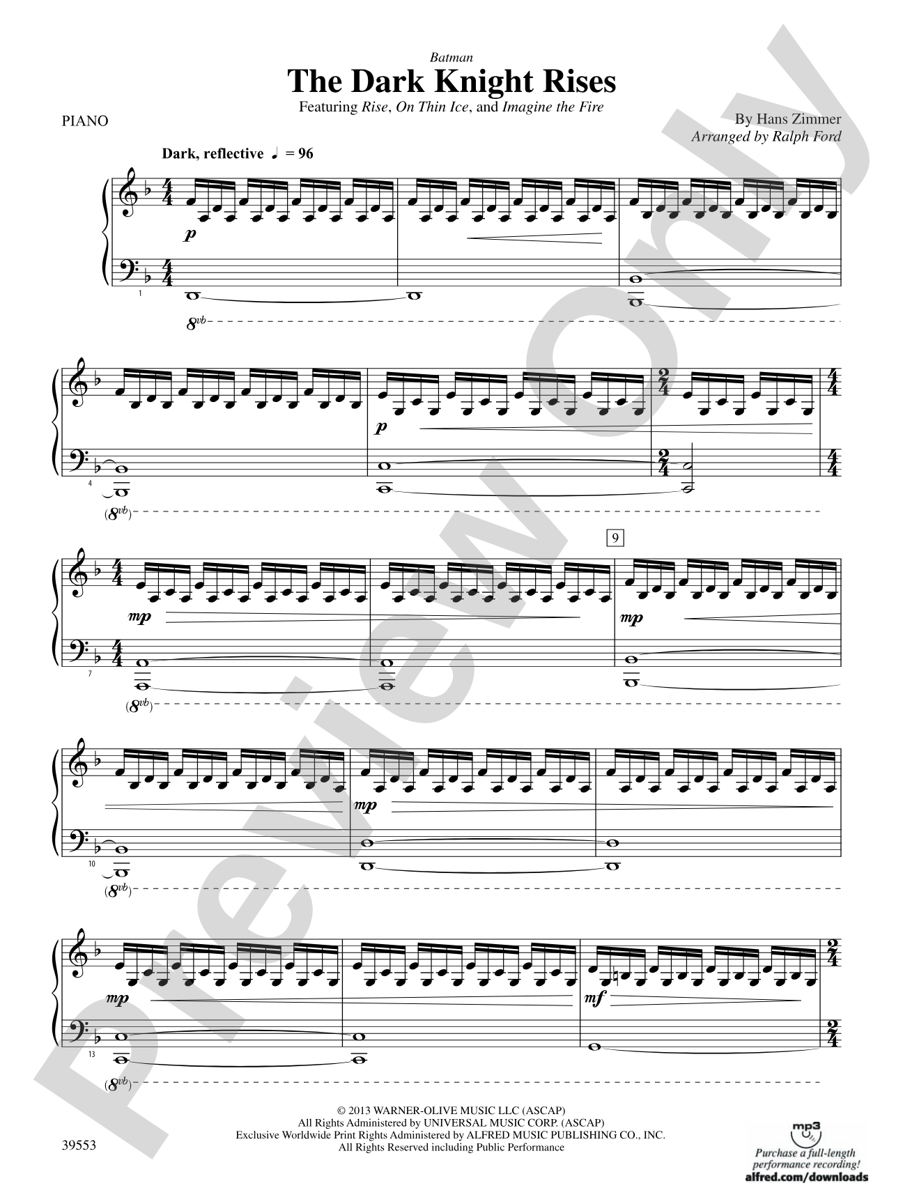 Batman: The Dark Knight Rises: Piano Accompaniment