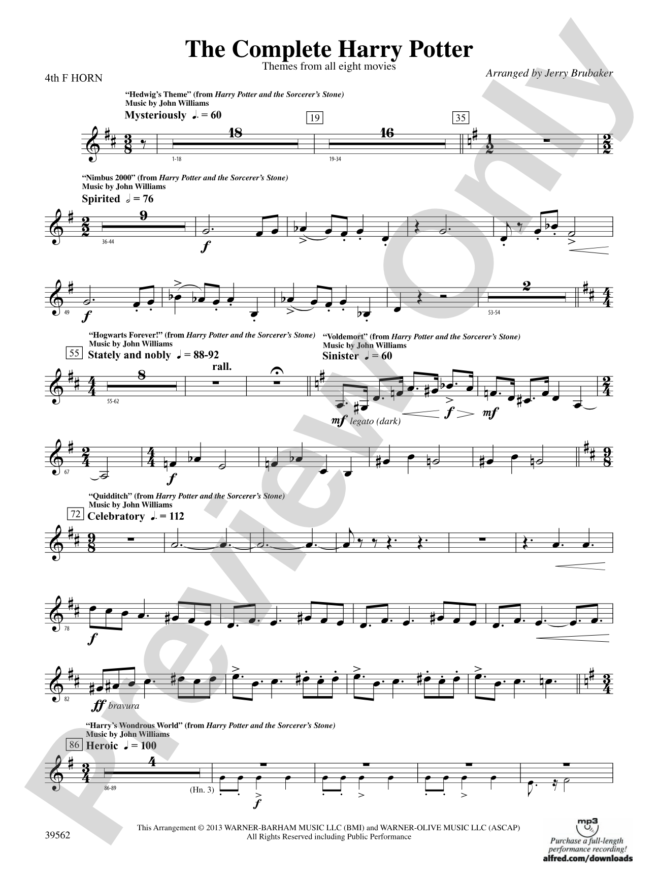 The Complete Harry Potter: 4th F Horn