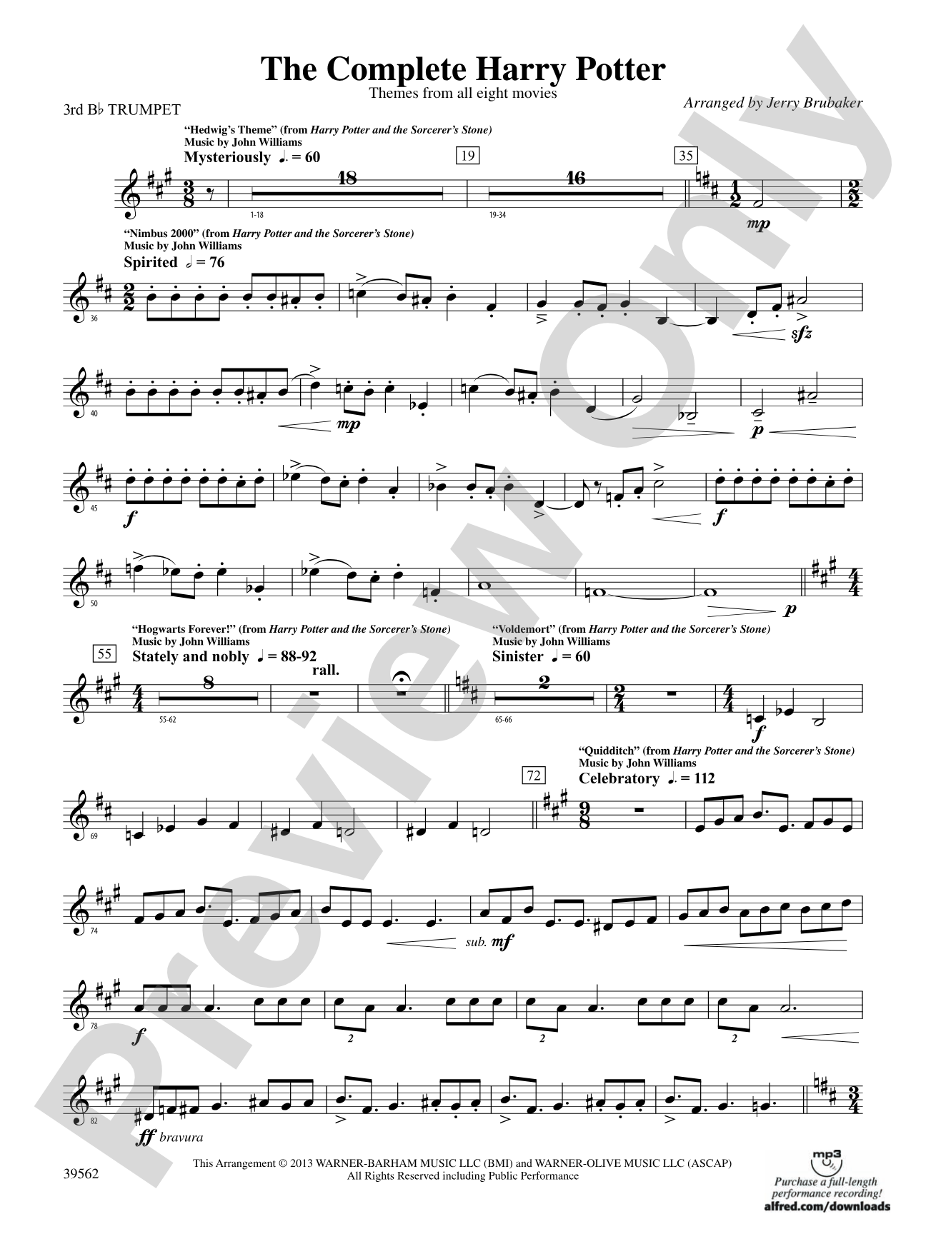 The Complete Harry Potter: 3rd B-flat Trumpet
