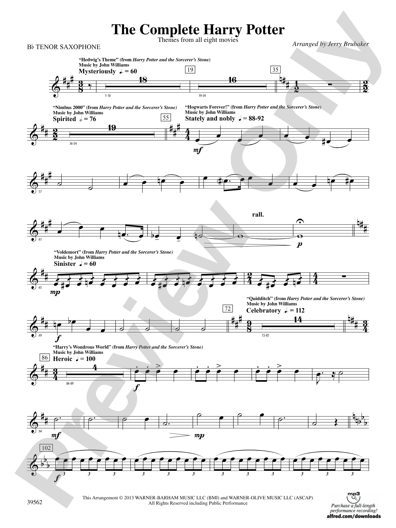 The Complete Harry Potter: B-flat Tenor Saxophone