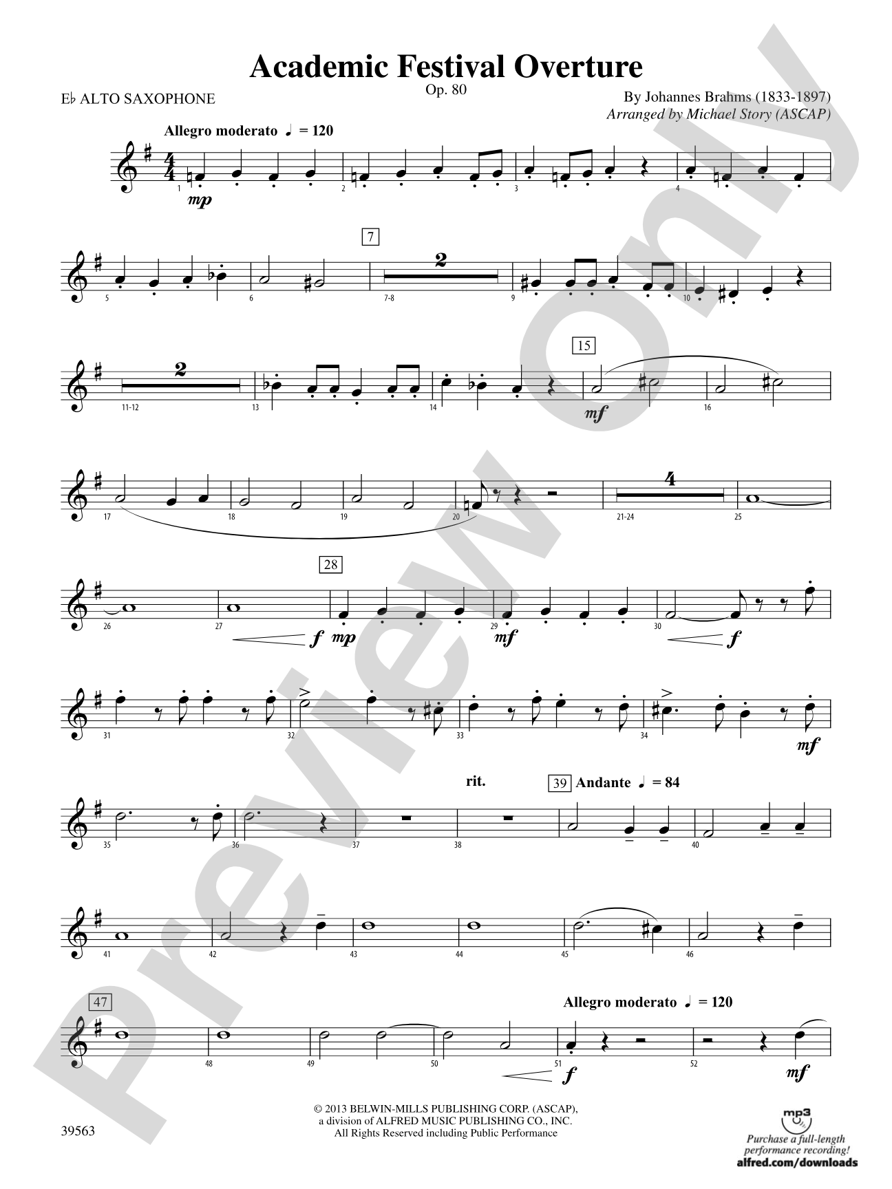 Academic Festival Overture: E-flat Alto Saxophone