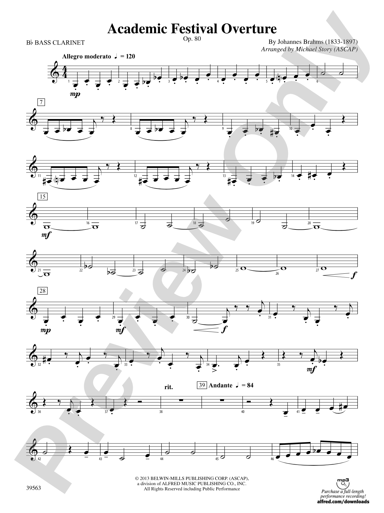 Academic Festival Overture: B-flat Bass Clarinet