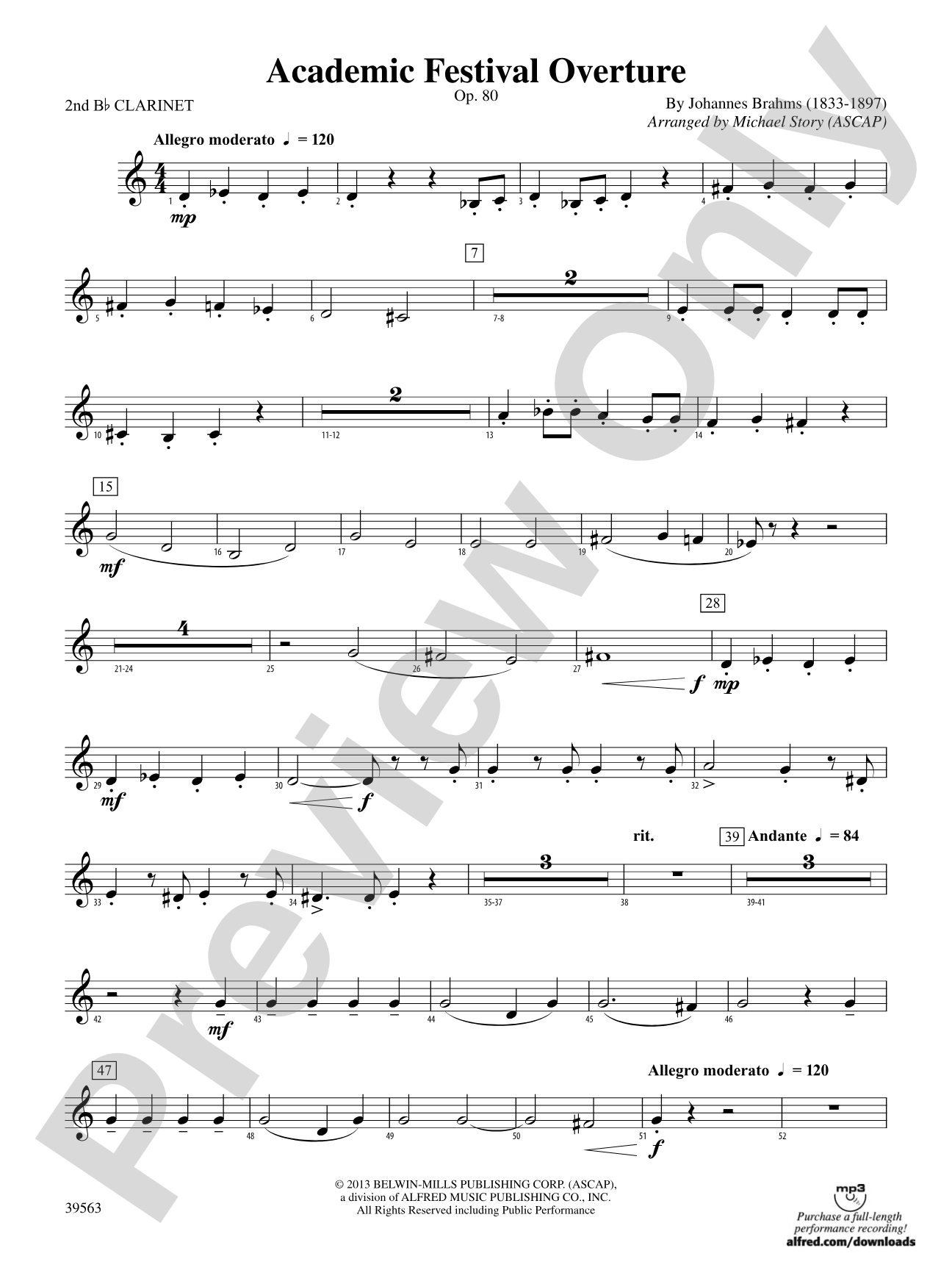 Academic Festival Overture: 2nd B-flat Clarinet