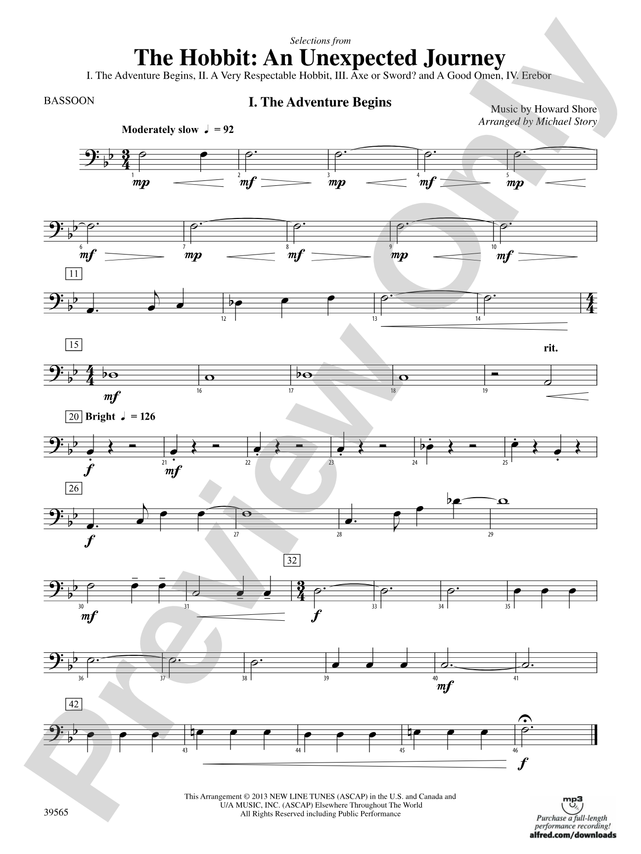 The Hobbit: An Unexpected Journey, Selections from: Bassoon