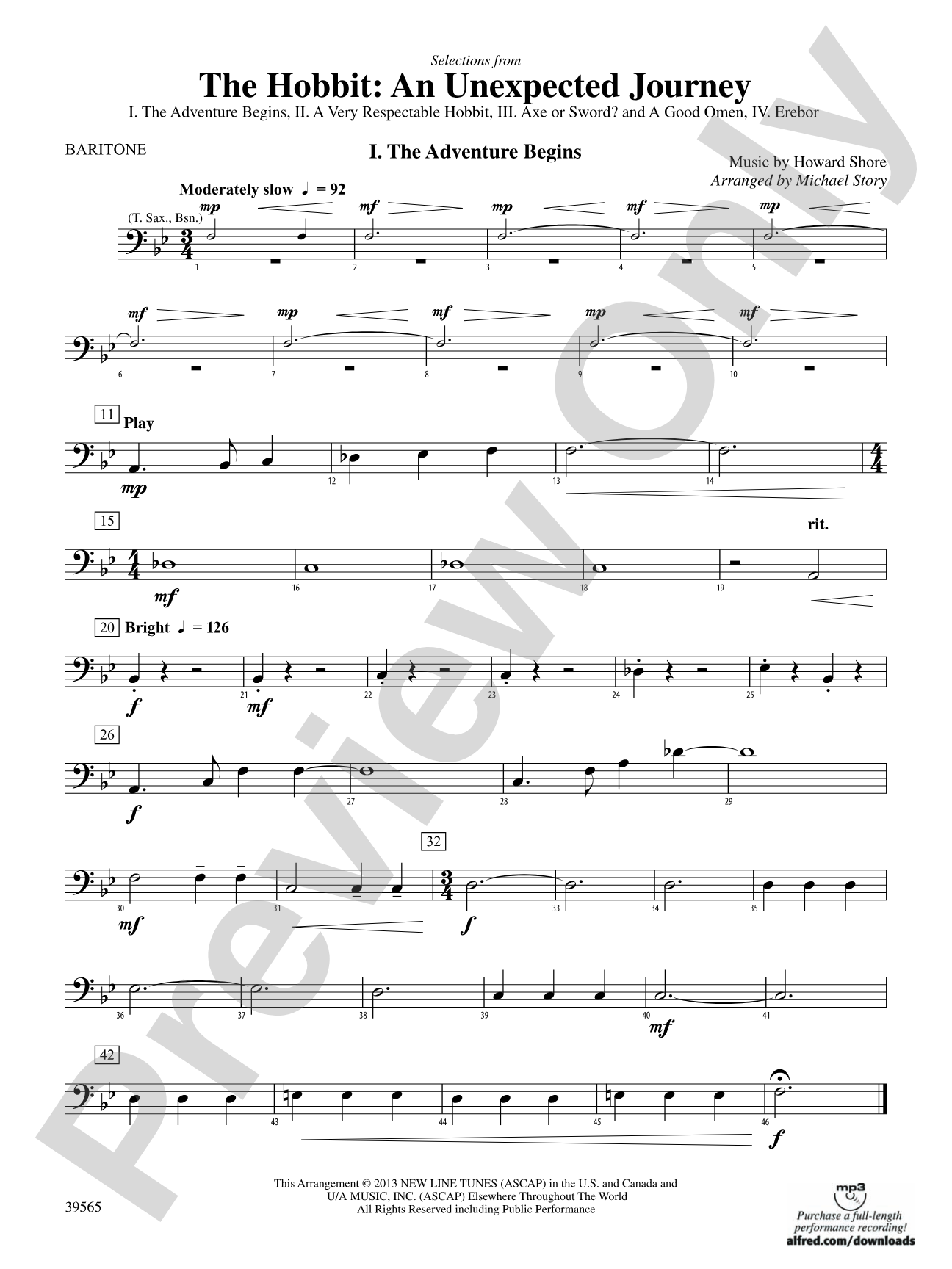 The Hobbit: An Unexpected Journey, Selections from: Baritone B.C.