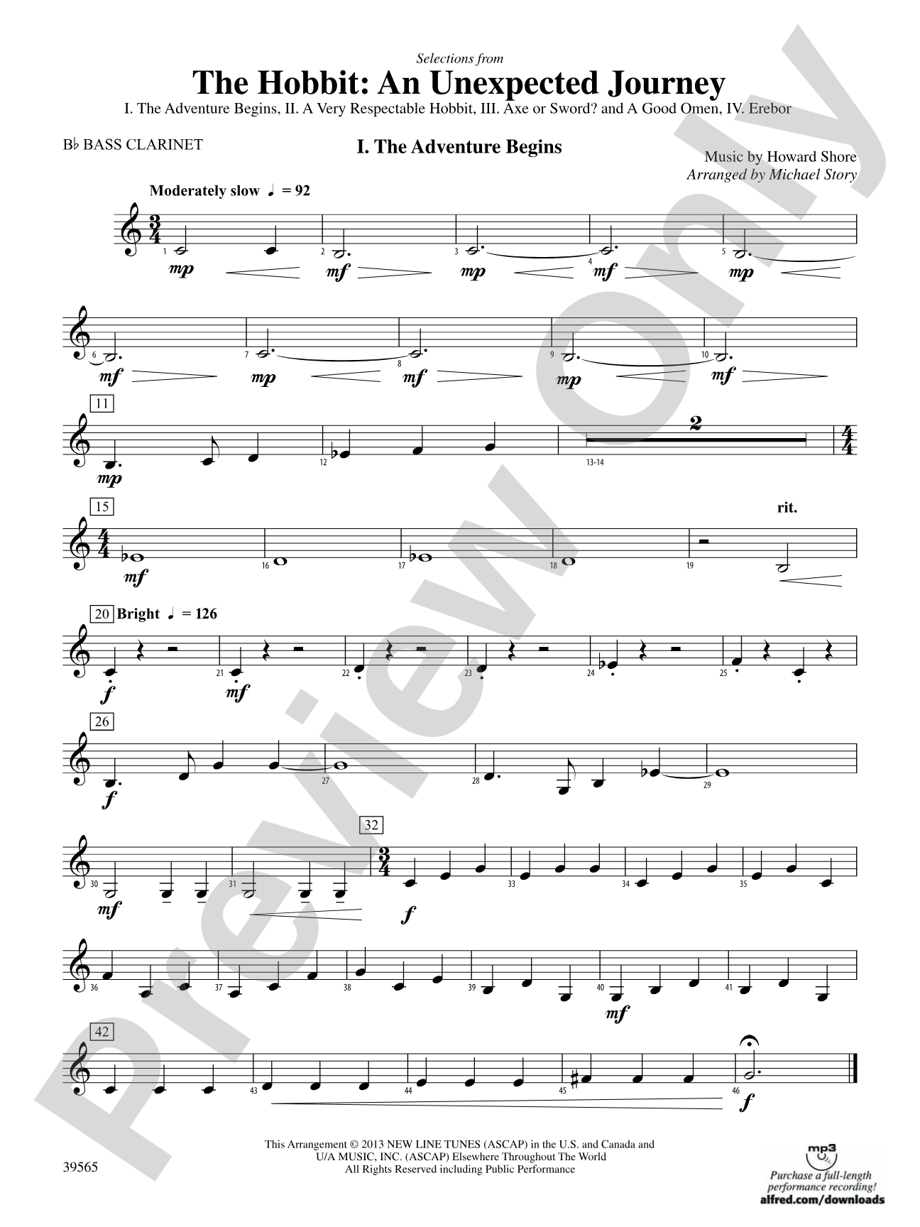 The Hobbit: An Unexpected Journey, Selections from: B-flat Bass Clarinet
