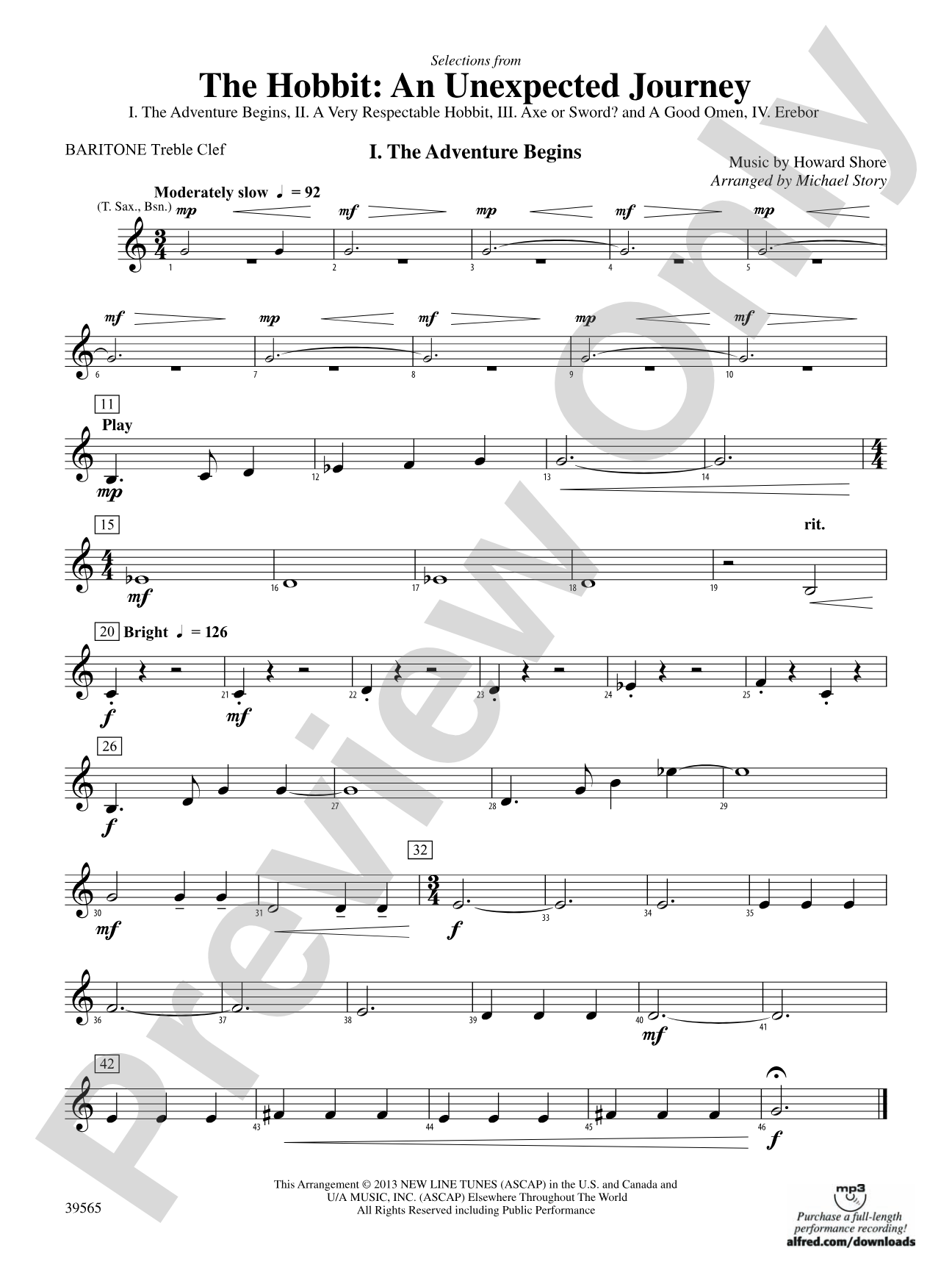 The Hobbit: An Unexpected Journey, Selections from: Baritone T.C.