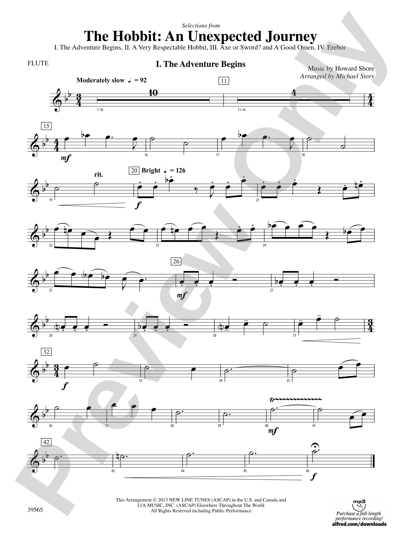 The Hobbit: An Unexpected Journey, Selections from: Flute