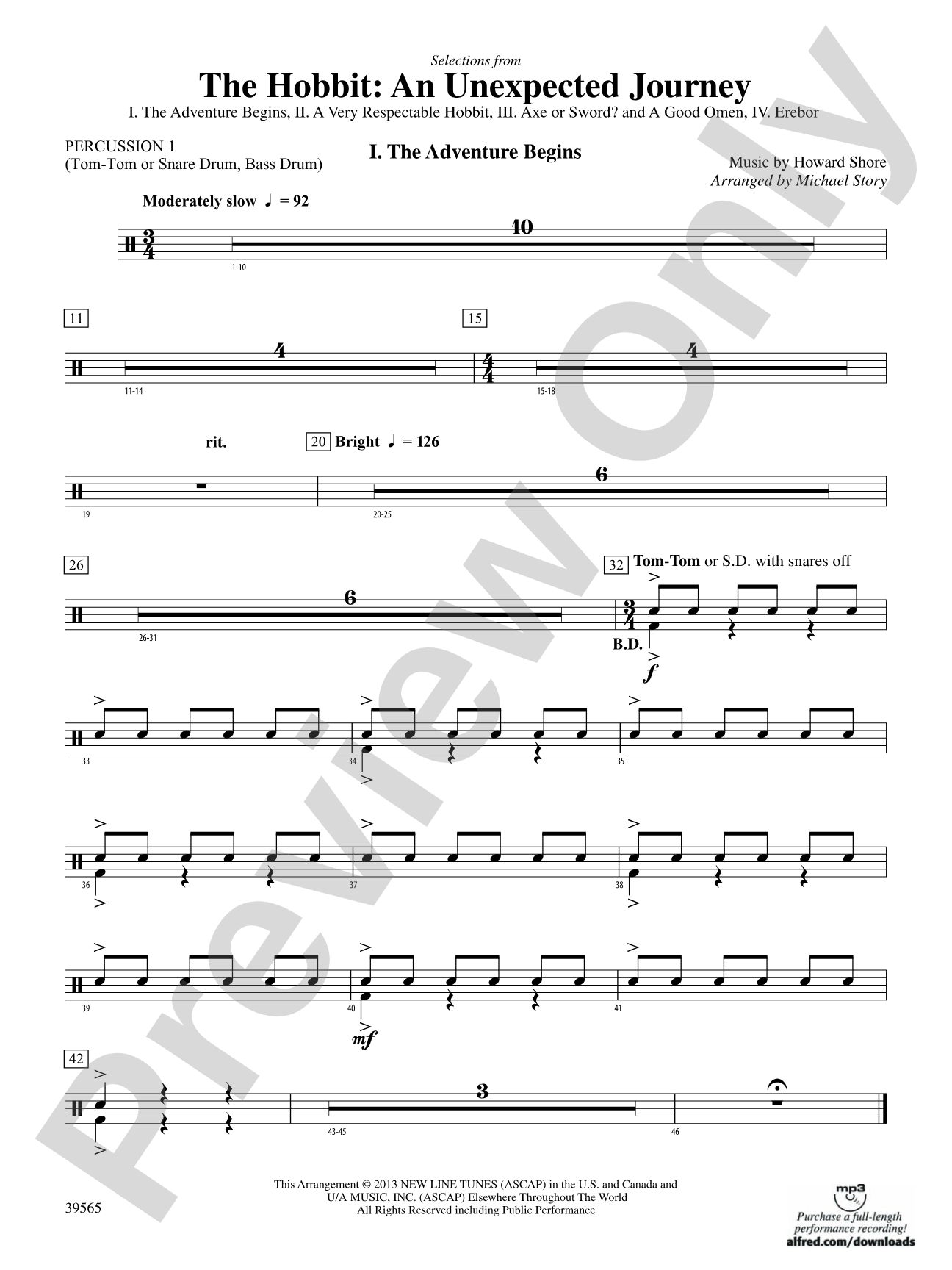 The Hobbit: An Unexpected Journey, Selections from: 1st Percussion