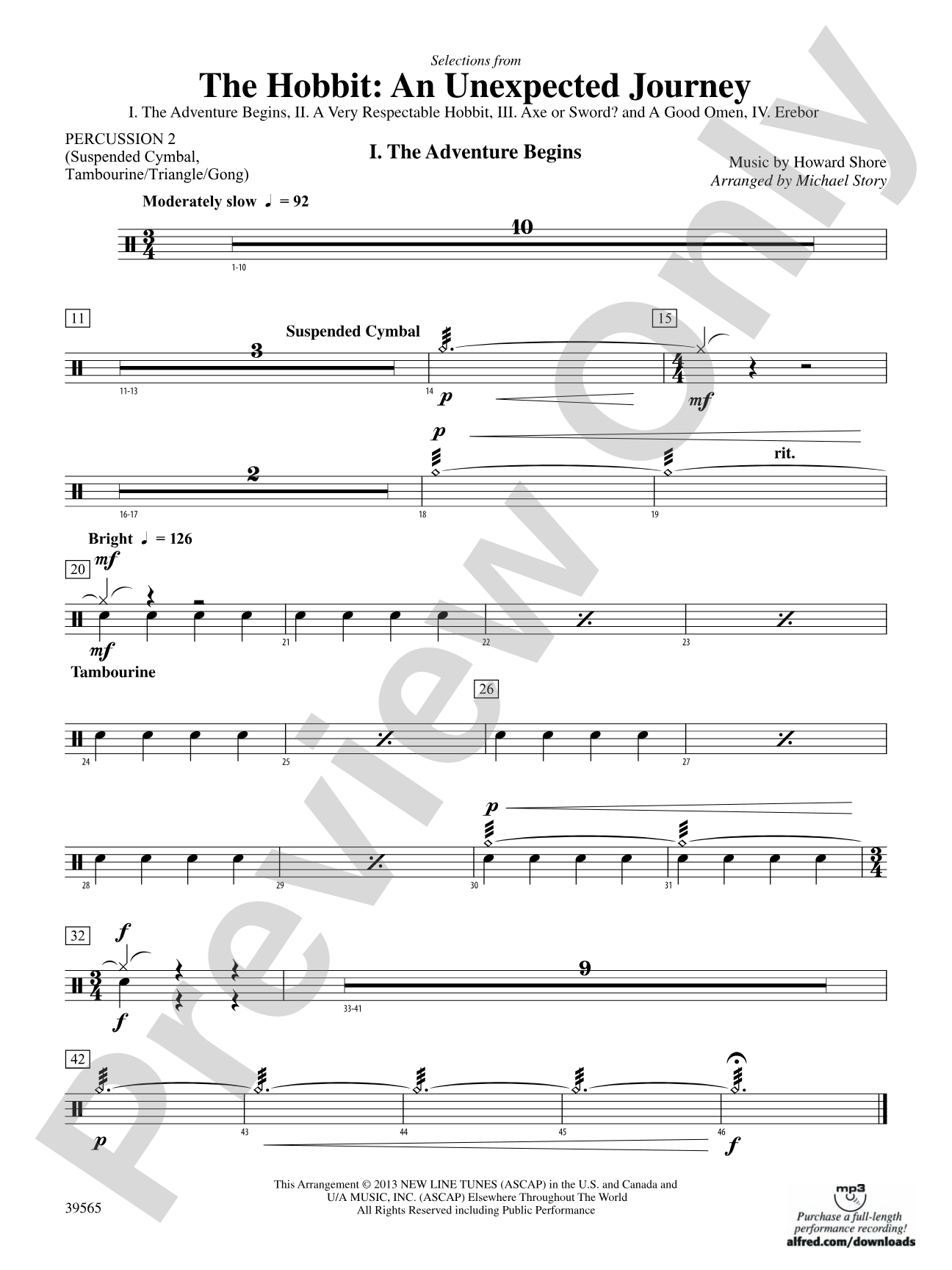 The Hobbit: An Unexpected Journey, Selections from: 2nd Percussion