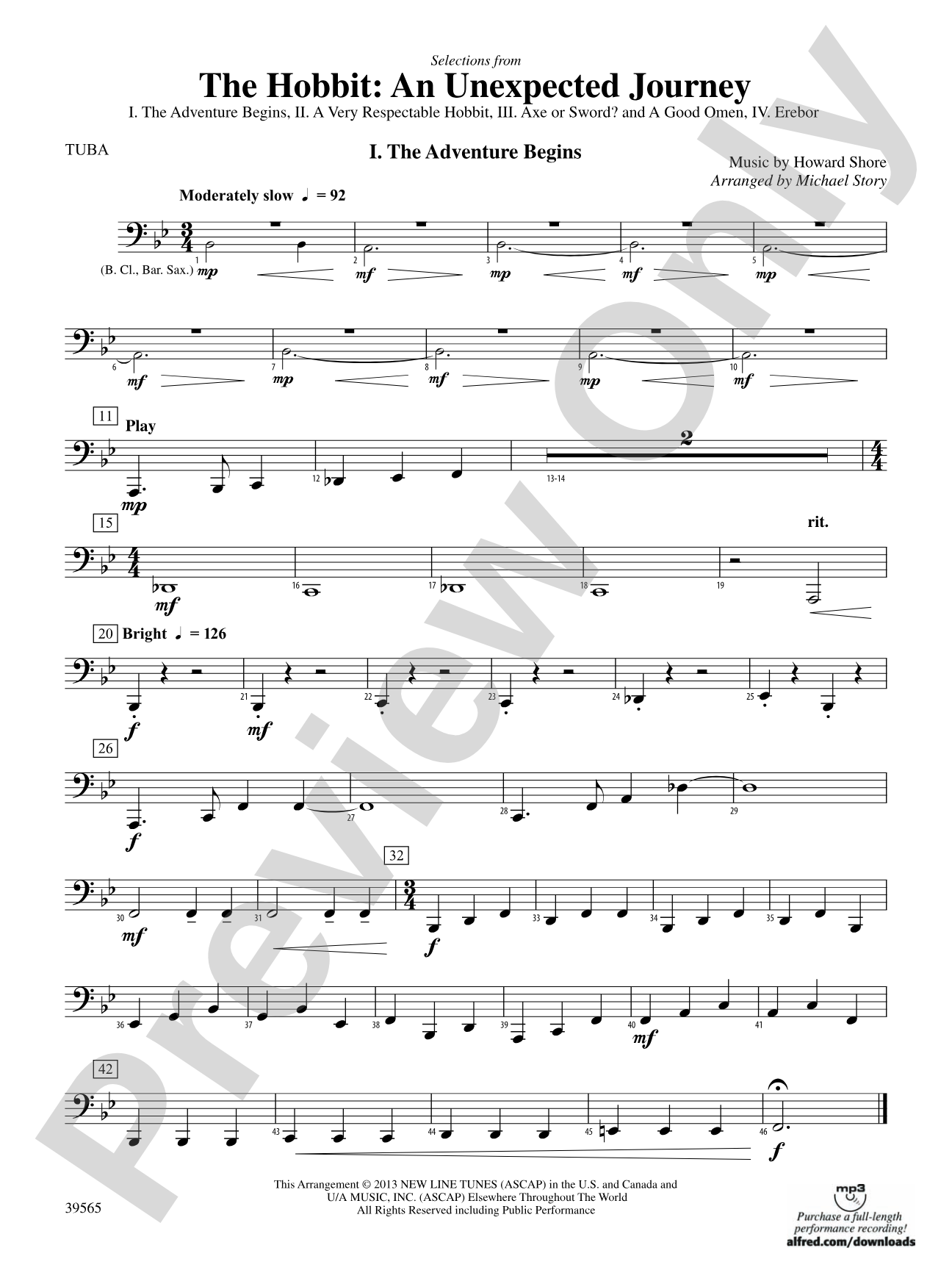 The Hobbit: An Unexpected Journey, Selections from: Tuba