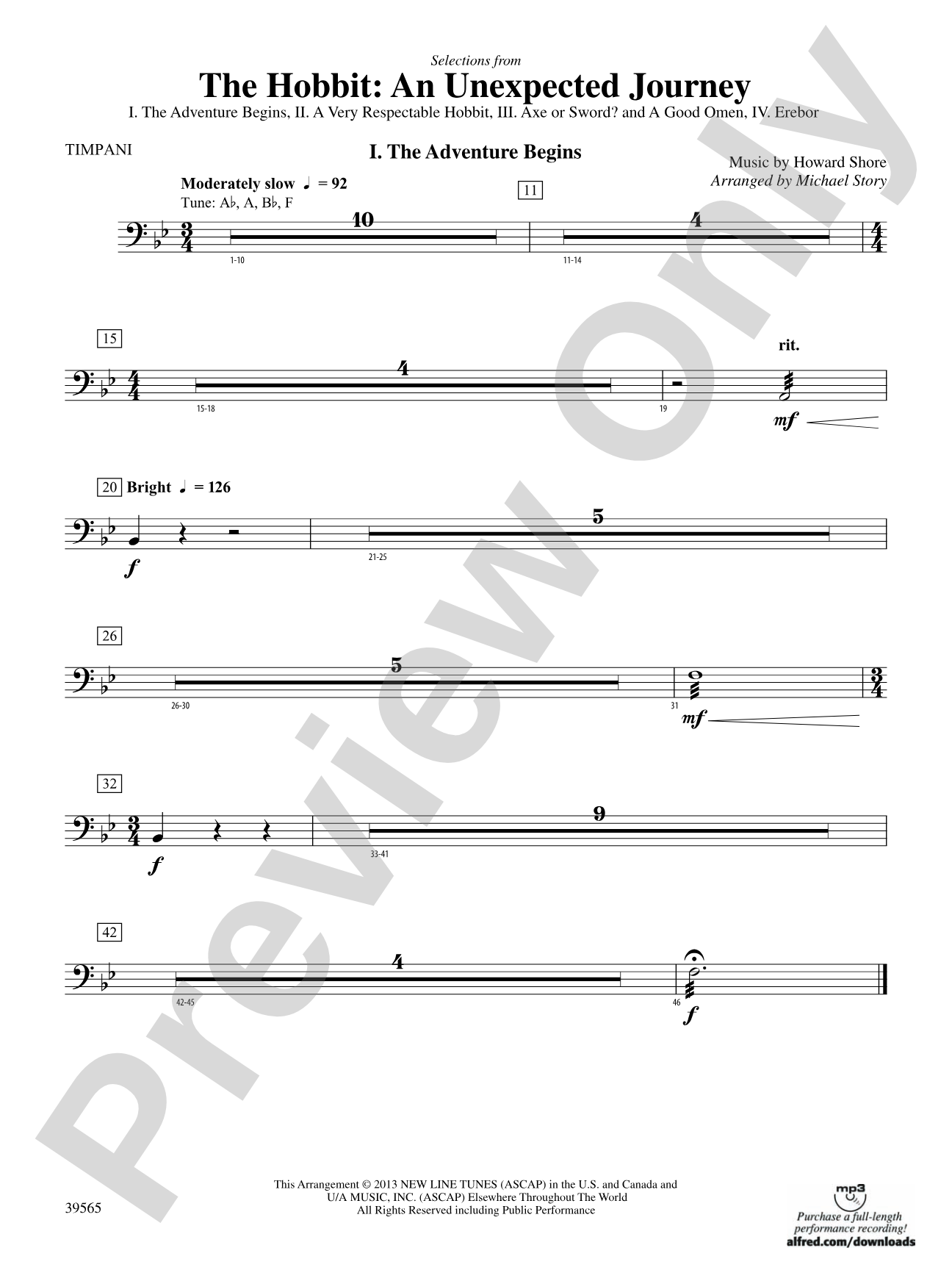 The Hobbit: An Unexpected Journey, Selections from: Timpani