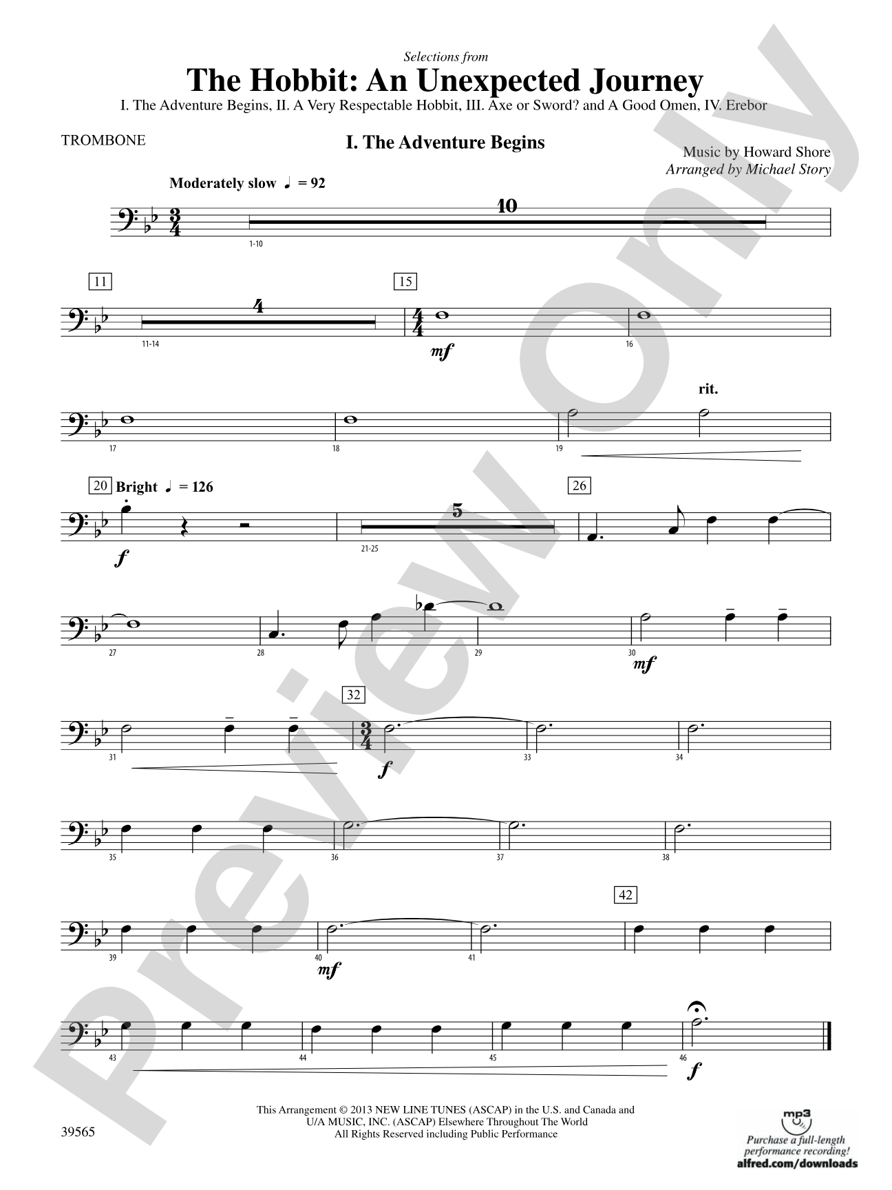 The Hobbit: An Unexpected Journey, Selections from: 1st Trombone