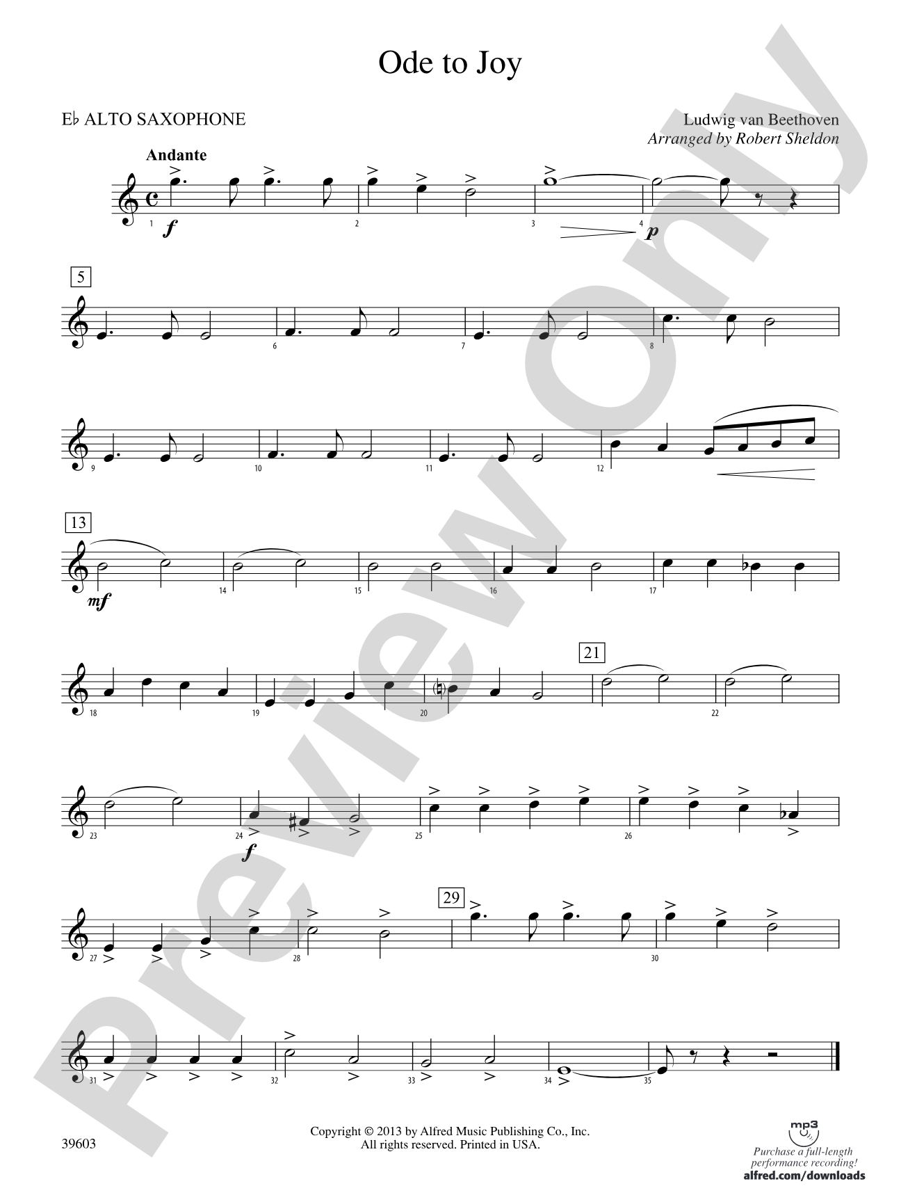 Ode to Joy: E-flat Alto Saxophone