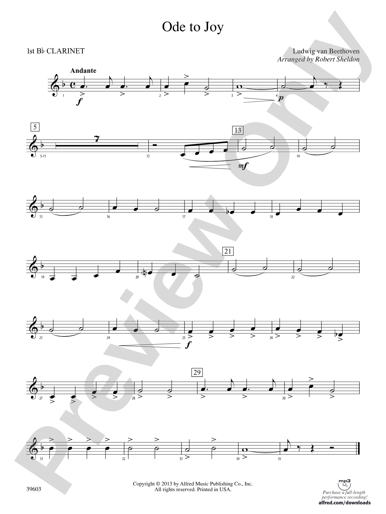 Ode to Joy: 1st B-flat Clarinet