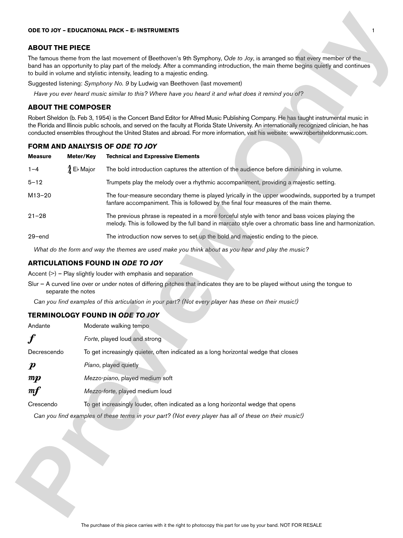 Ode to Joy: Eb Educational Pack