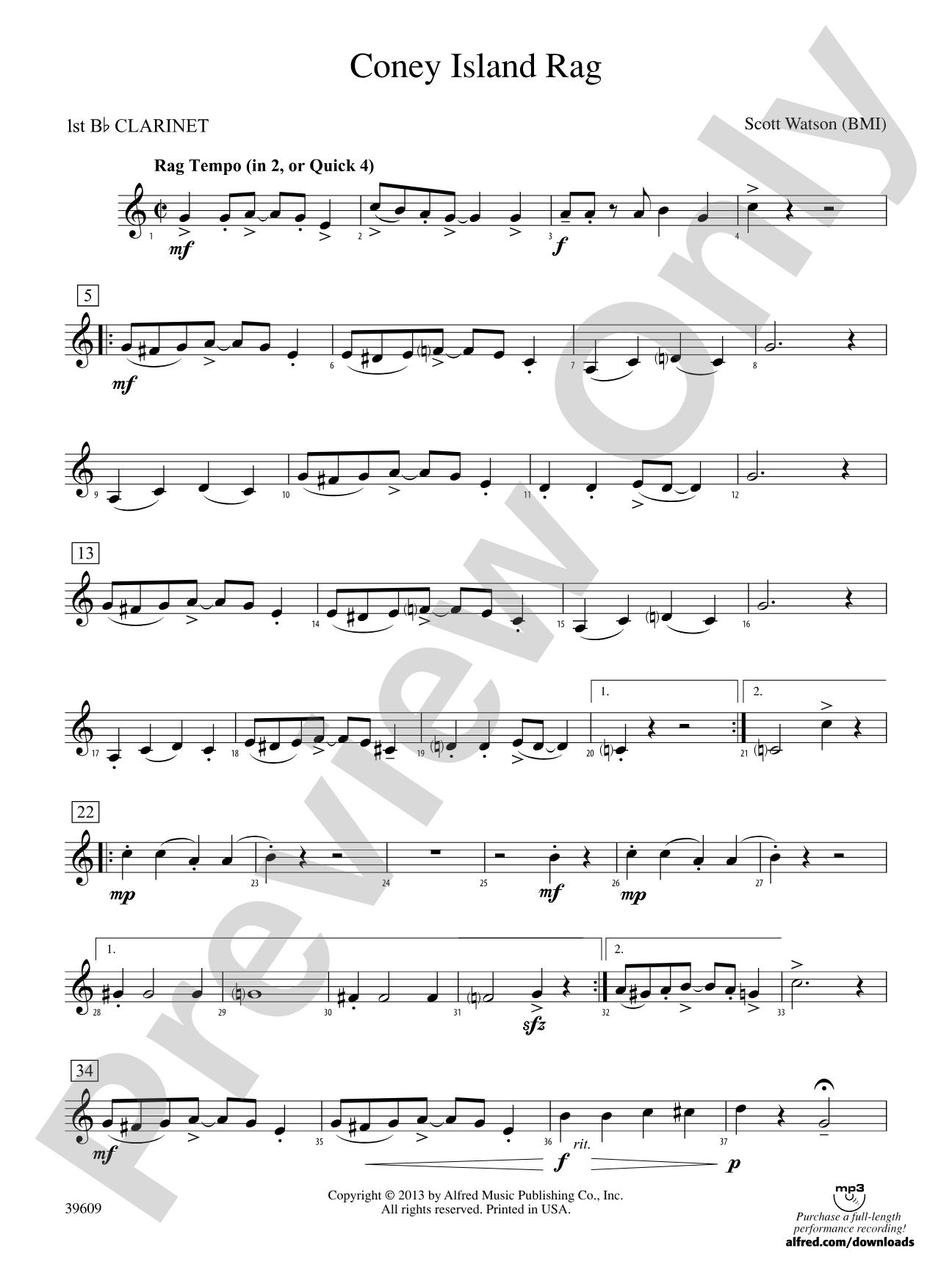 Coney Island Rag: 1st B-flat Clarinet