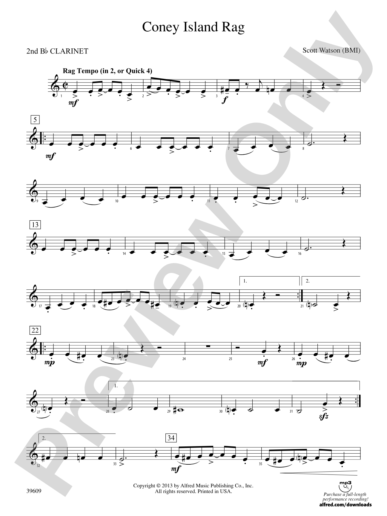 Coney Island Rag: 2nd B-flat Clarinet
