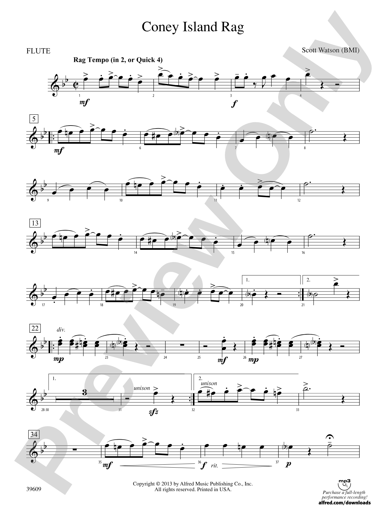 Coney Island Rag: Flute