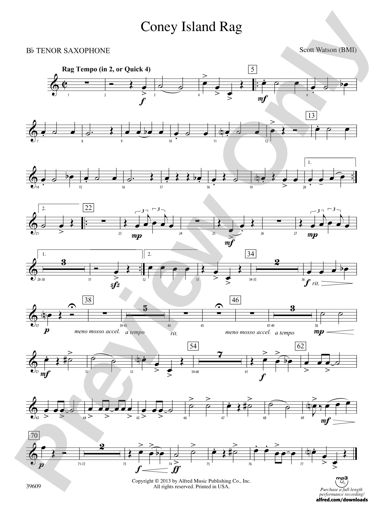 Coney Island Rag: B-flat Tenor Saxophone