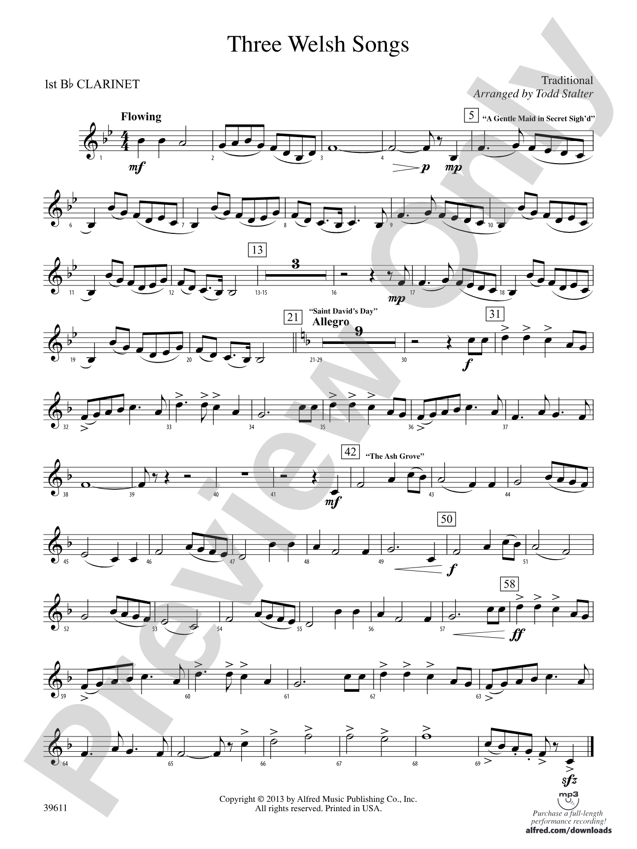 Three Welsh Songs: 1st B-flat Clarinet