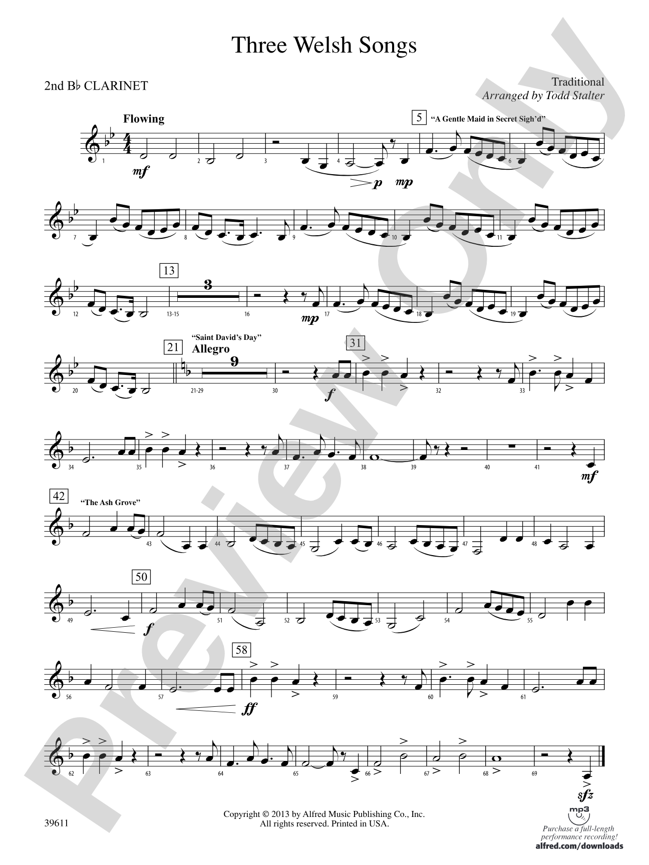 Three Welsh Songs: 2nd B-flat Clarinet