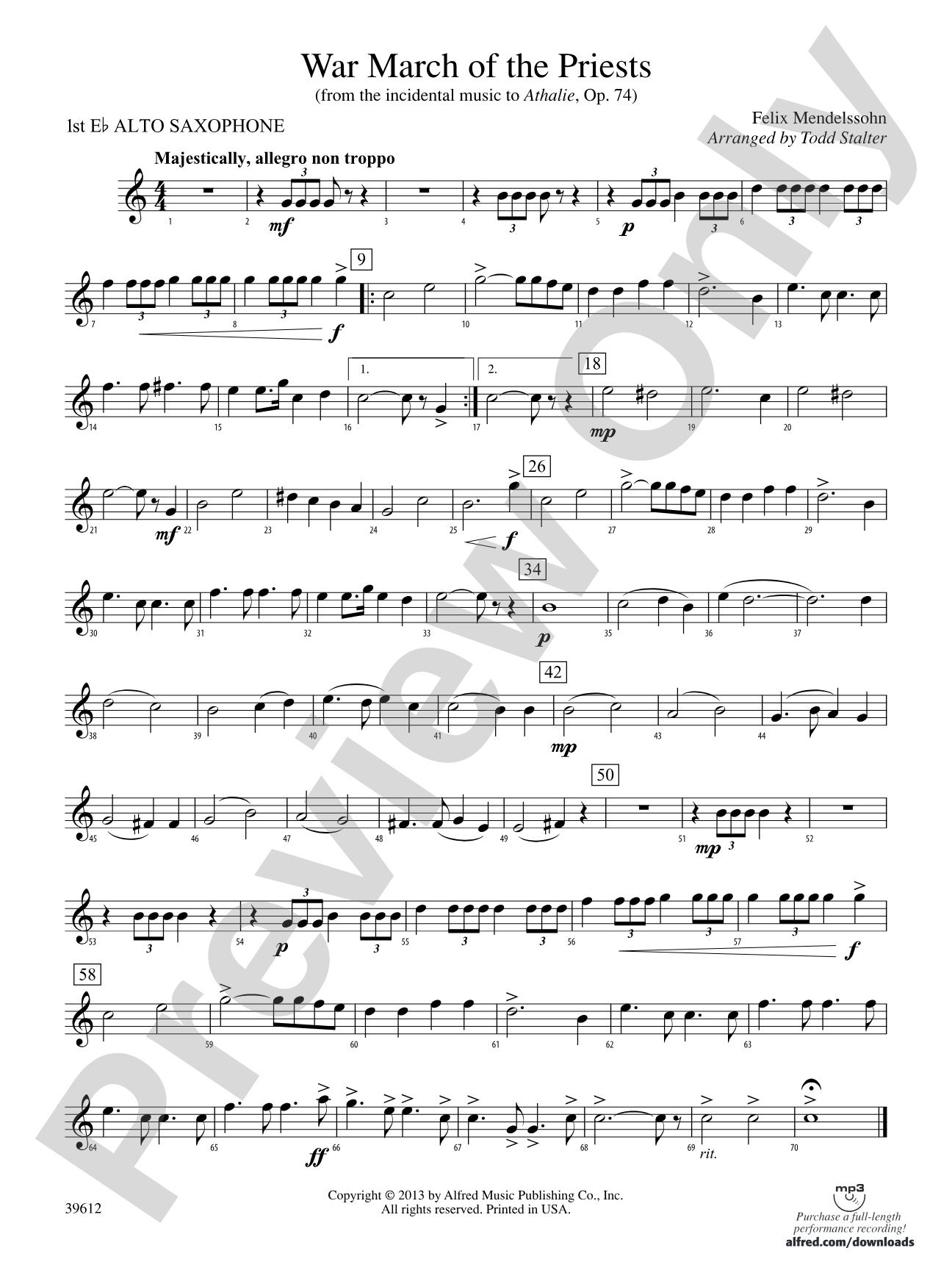 War March of the Priests: E-flat Alto Saxophone