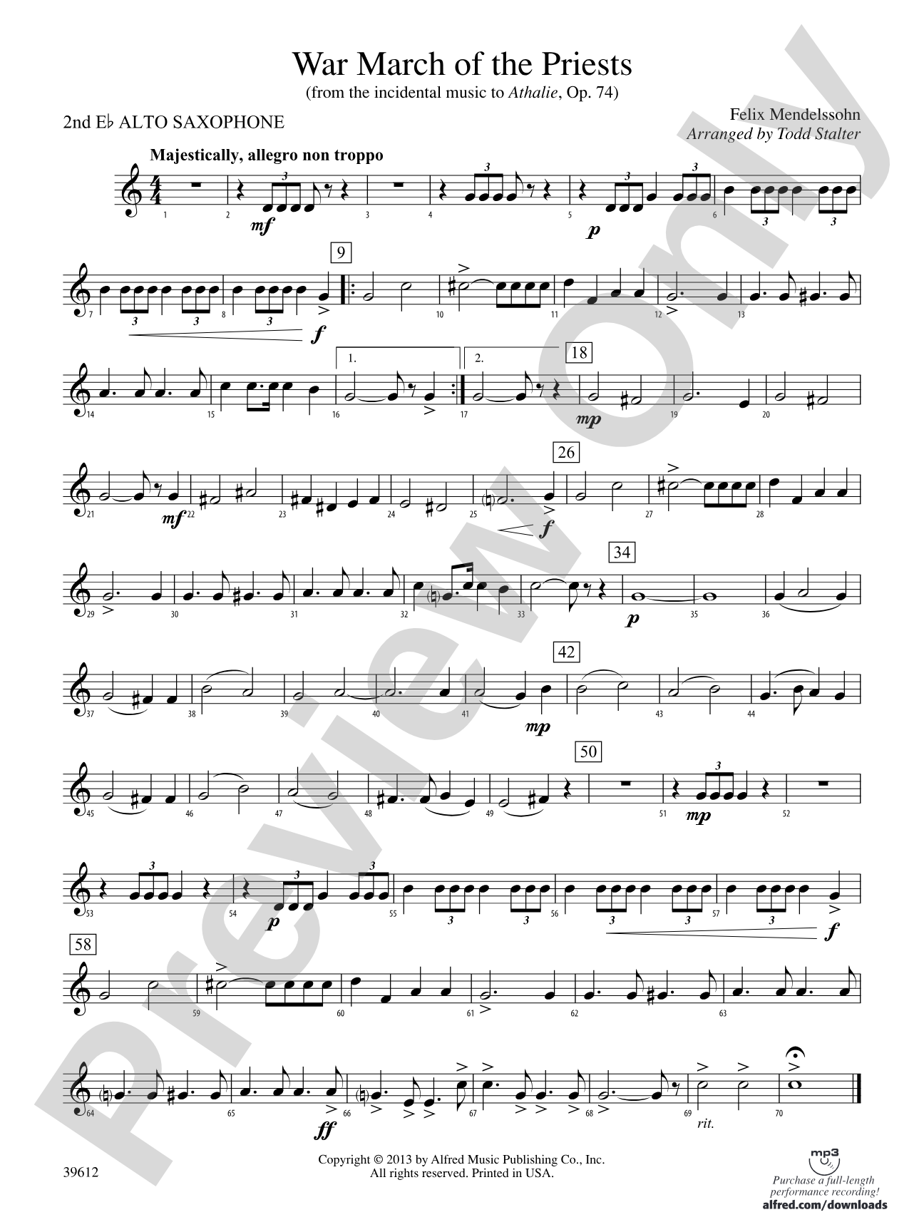 War March of the Priests: 2nd E-flat Alto Saxophone