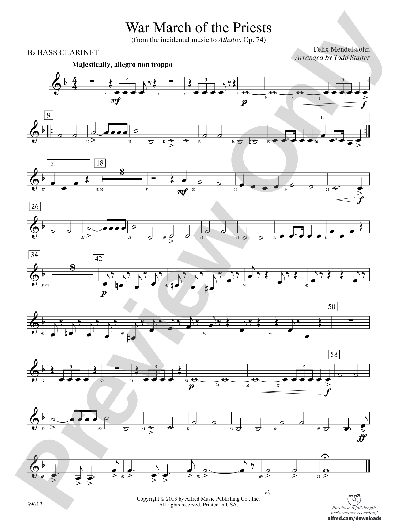 War March of the Priests: B-flat Bass Clarinet