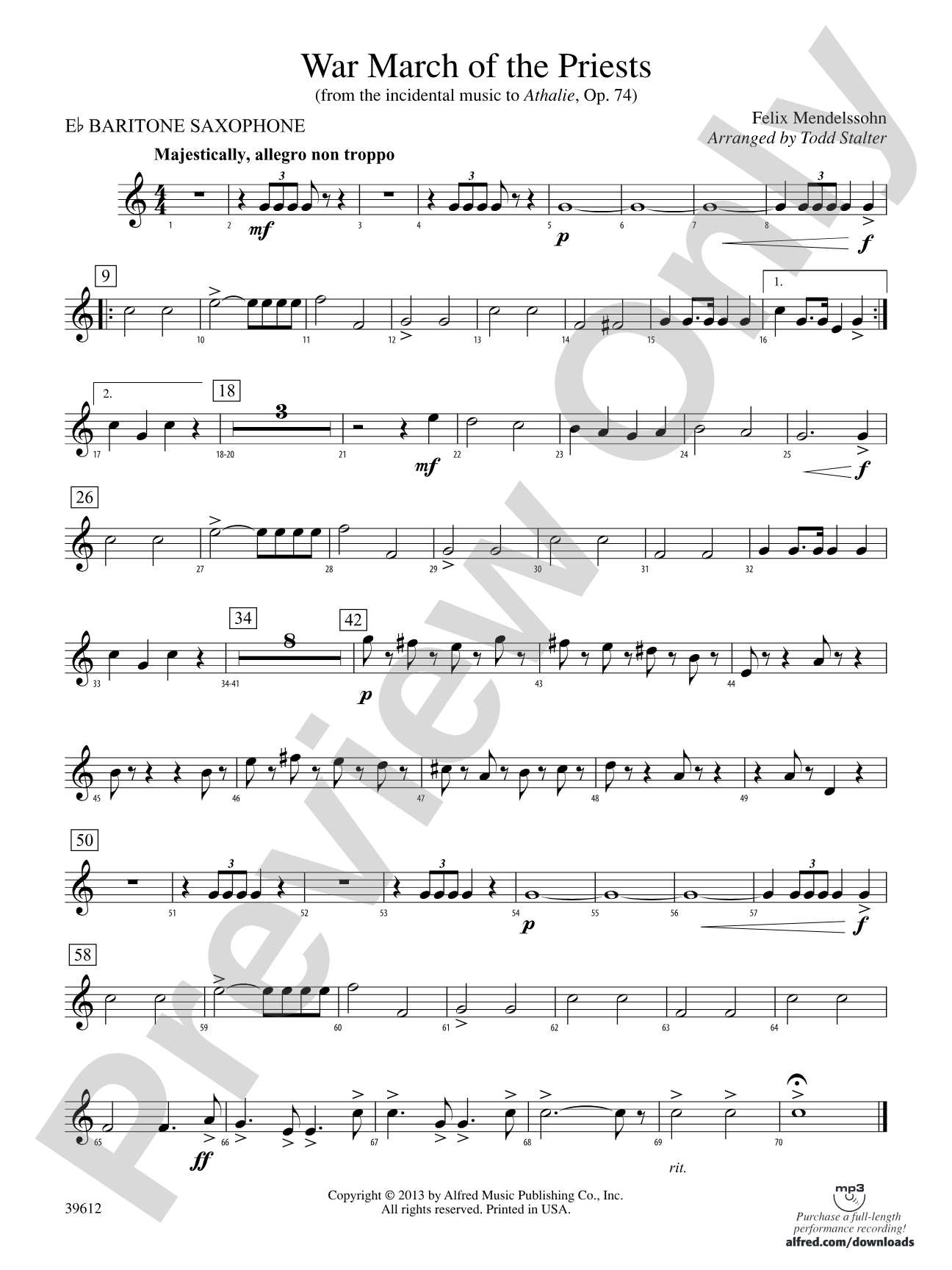 War March of the Priests: E-flat Baritone Saxophone