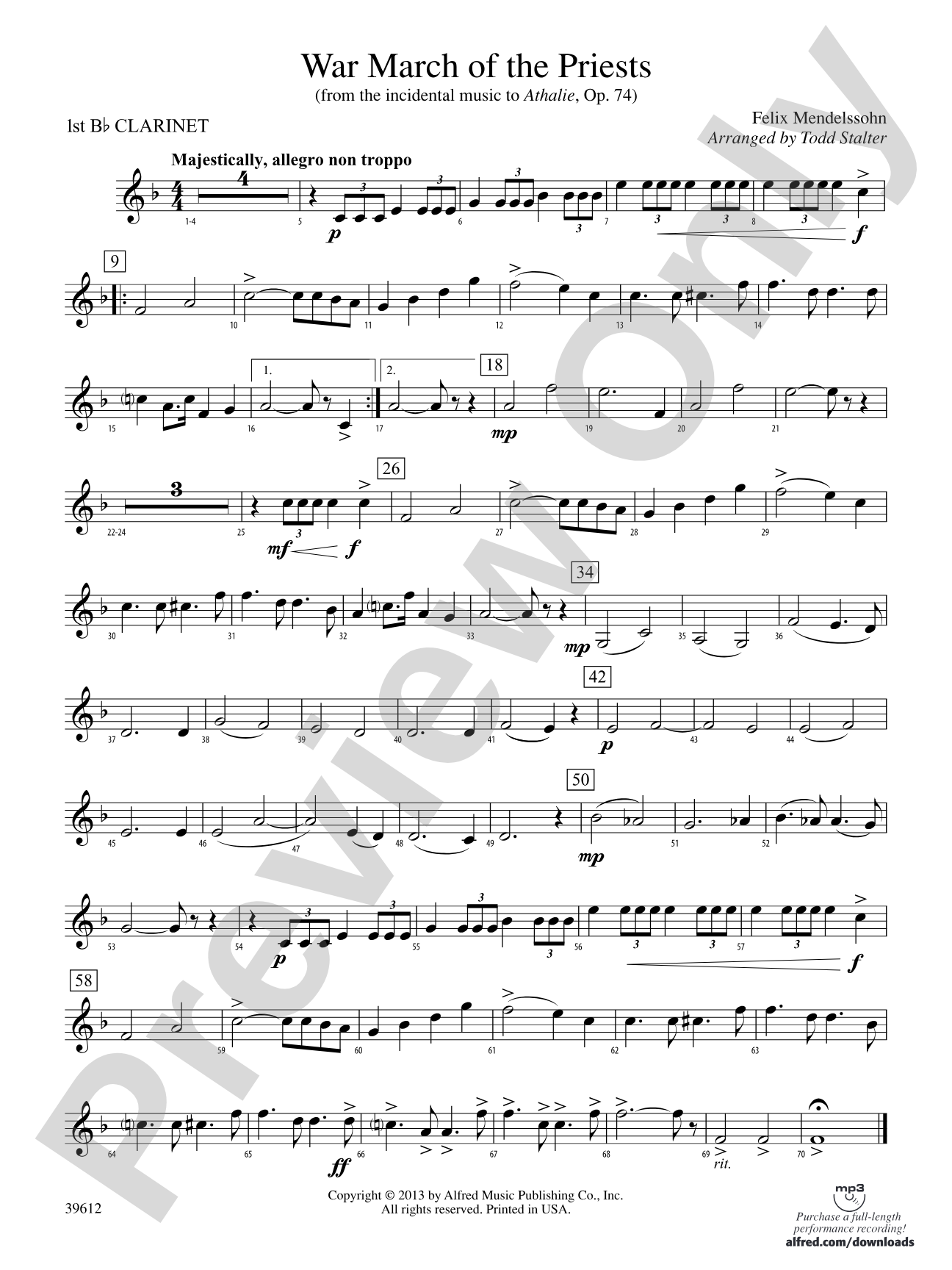 War March of the Priests: 1st B-flat Clarinet