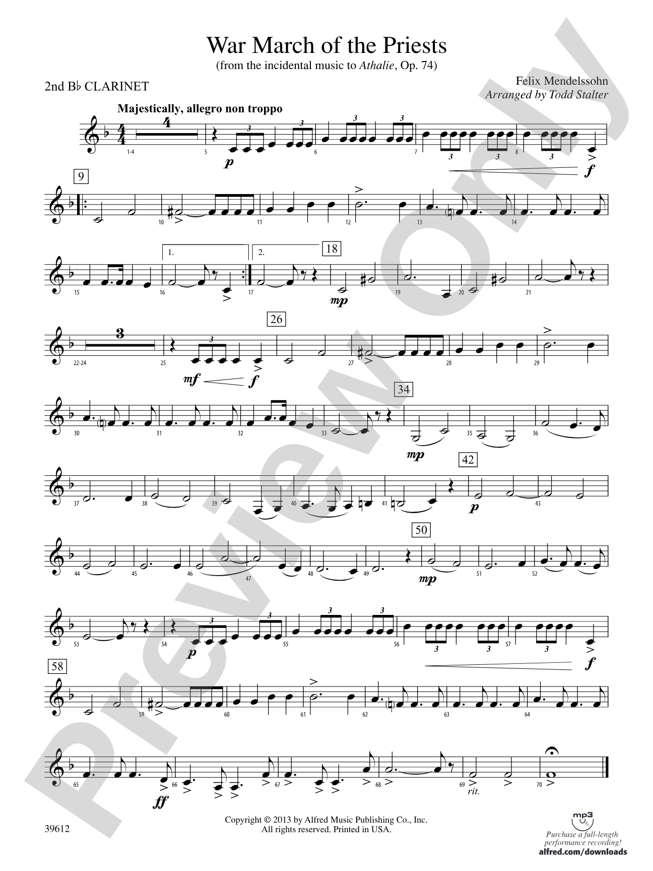 War March of the Priests: 2nd B-flat Clarinet