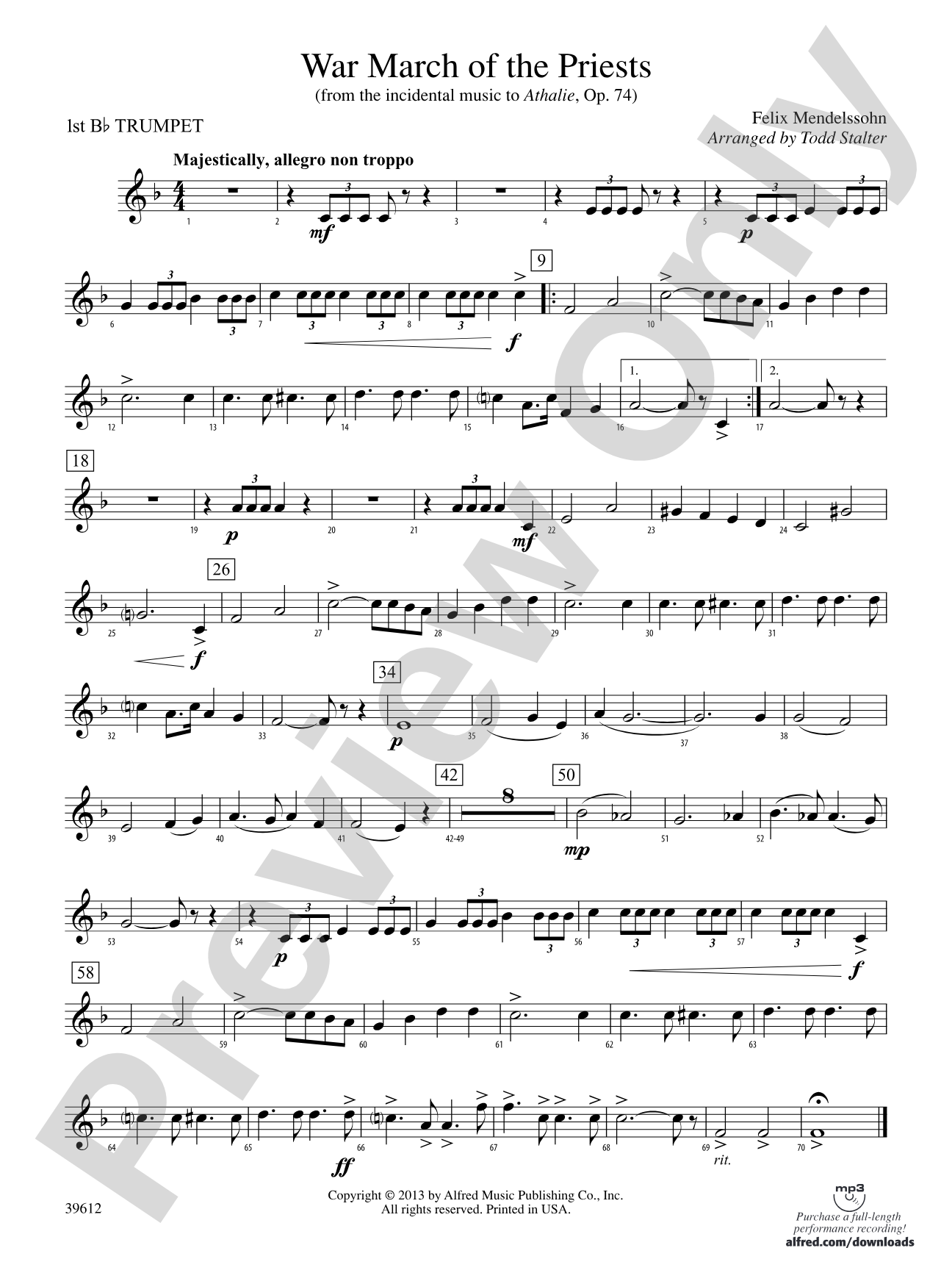 War March of the Priests: 1st B-flat Trumpet