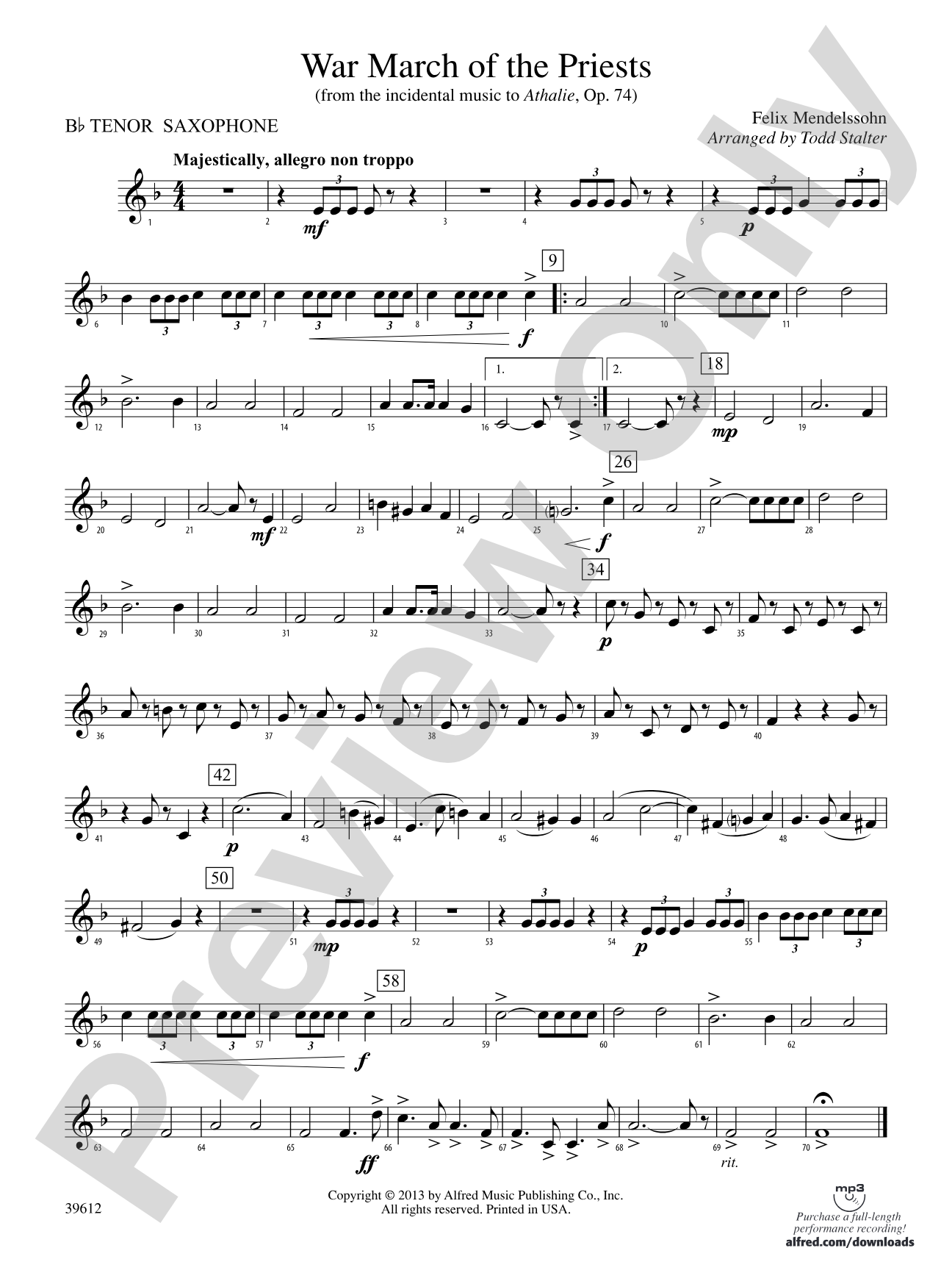 War March of the Priests: B-flat Tenor Saxophone