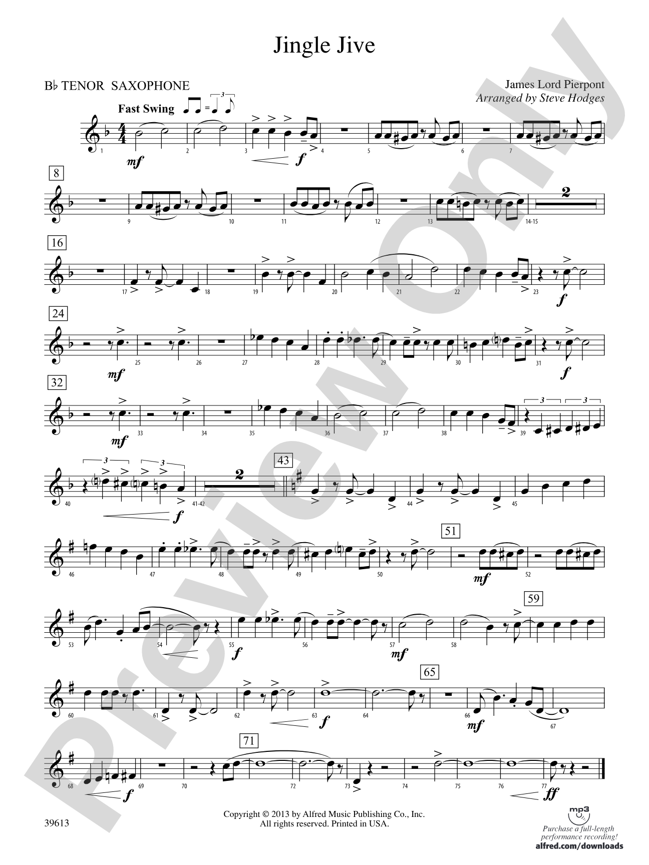 Jingle Jive: B-flat Tenor Saxophone