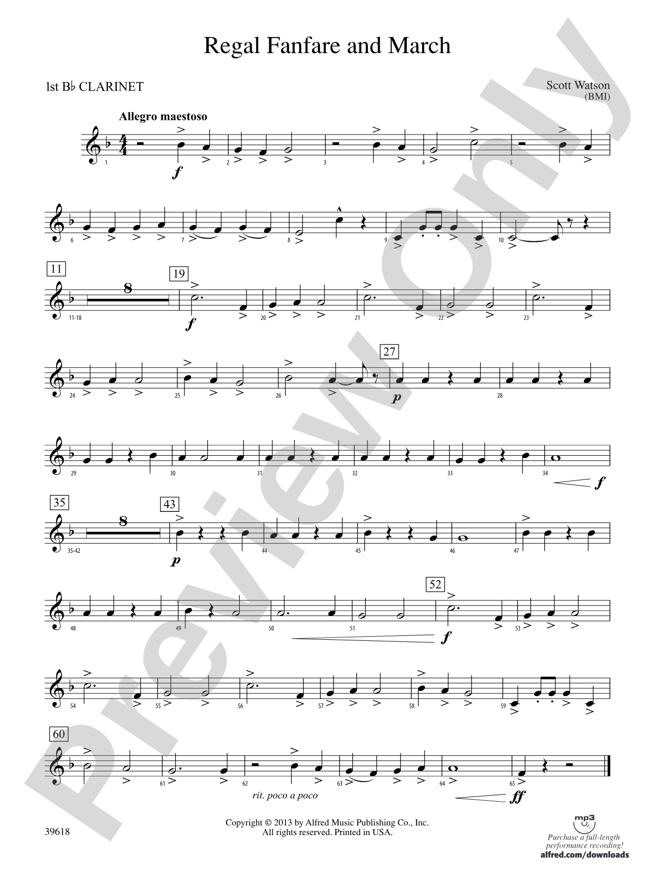 Regal Fanfare and March: 1st B-flat Clarinet