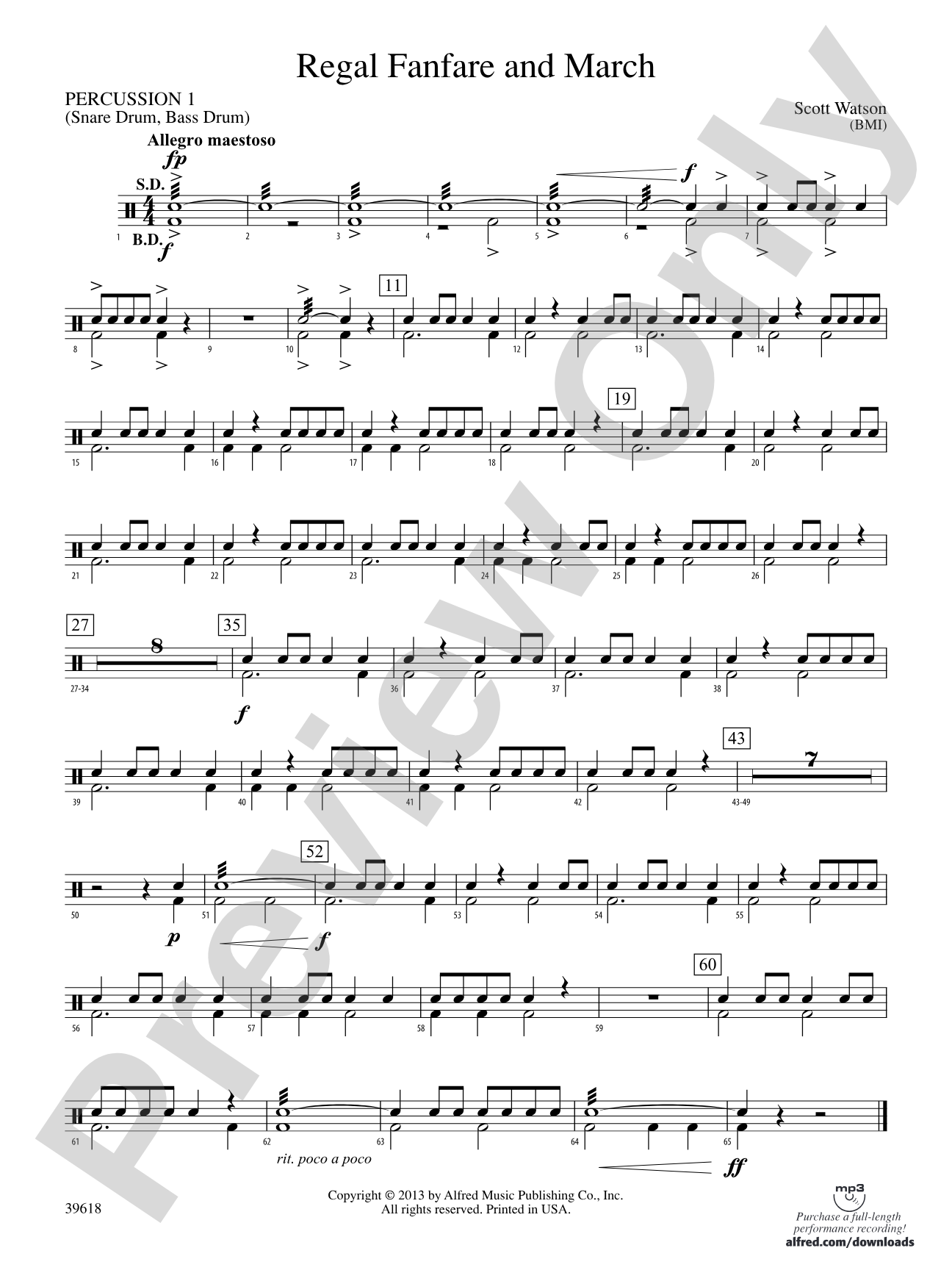 Regal Fanfare and March: 1st Percussion