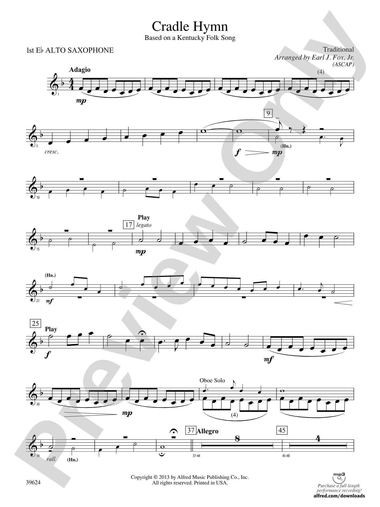 Cradle Hymn: E-flat Alto Saxophone