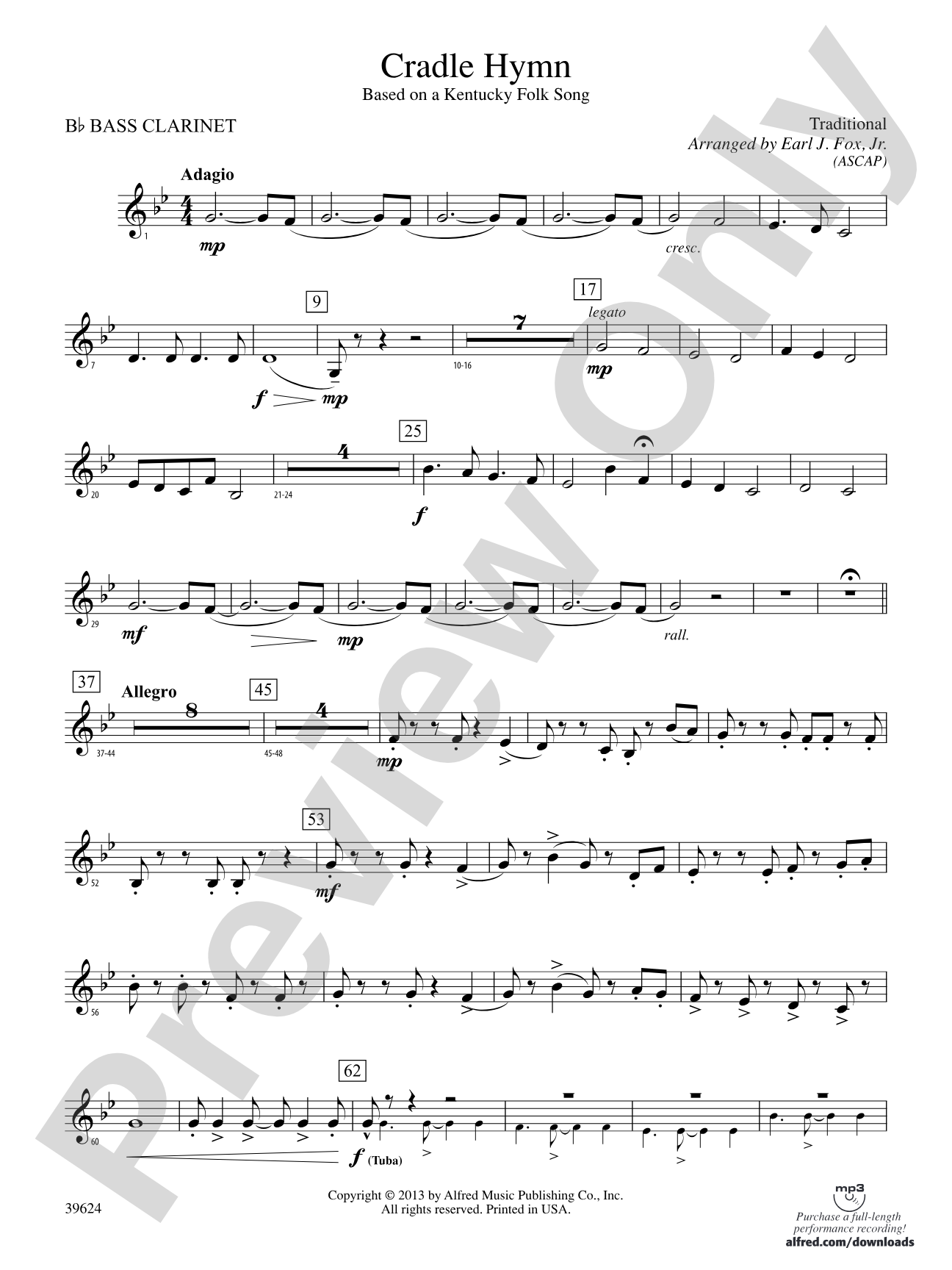 Cradle Hymn: B-flat Bass Clarinet